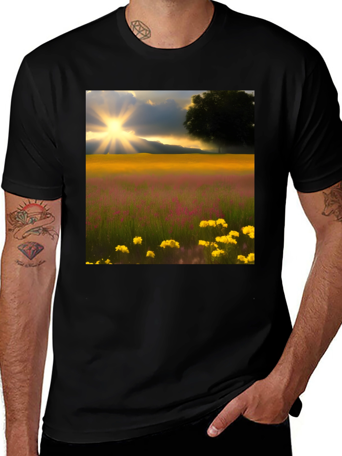 Variant 11 of Scenic Field Graphic Tee - Black