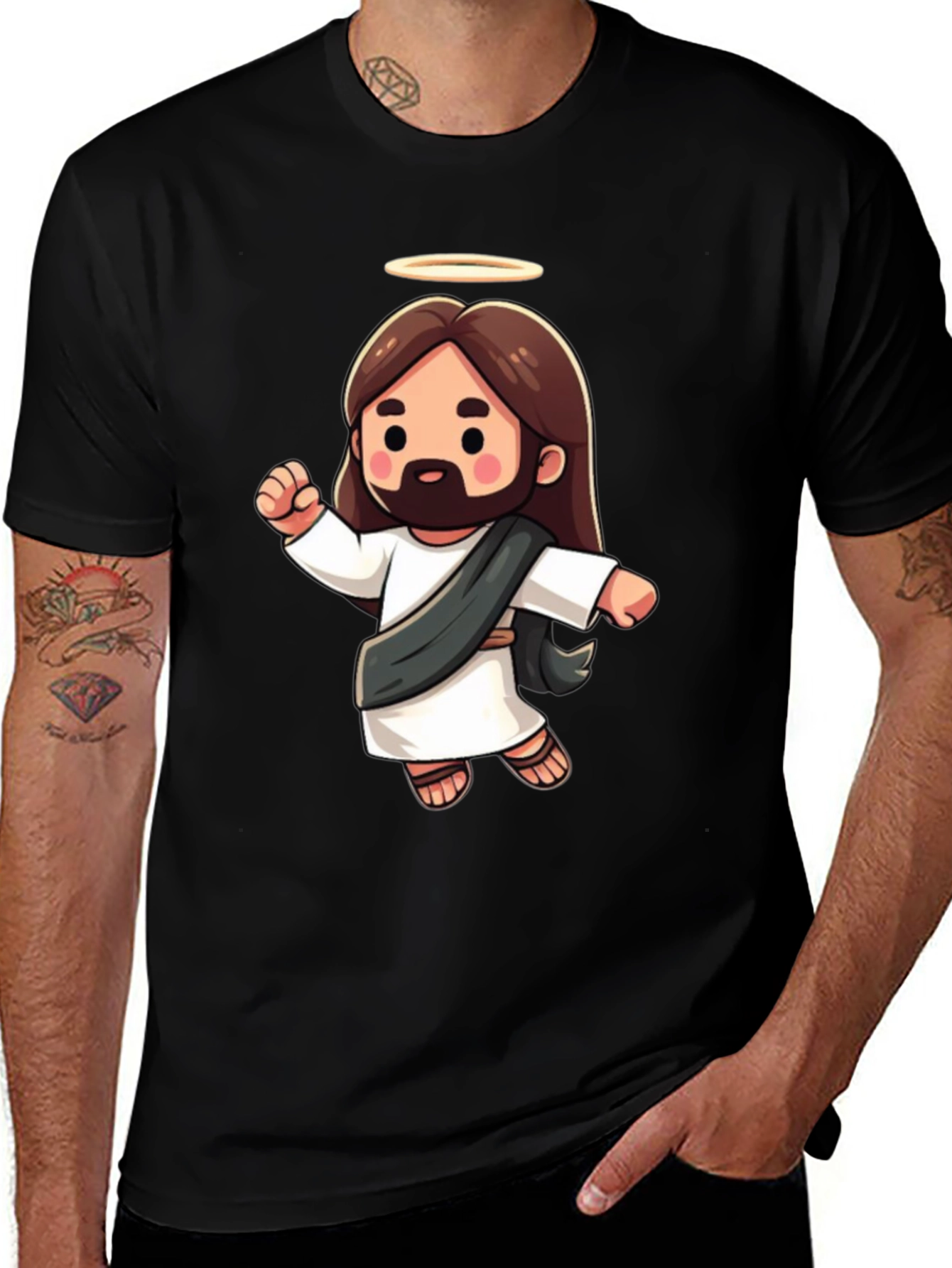 Variant 20 of Cartoon Jesus Graphic Tee - Black