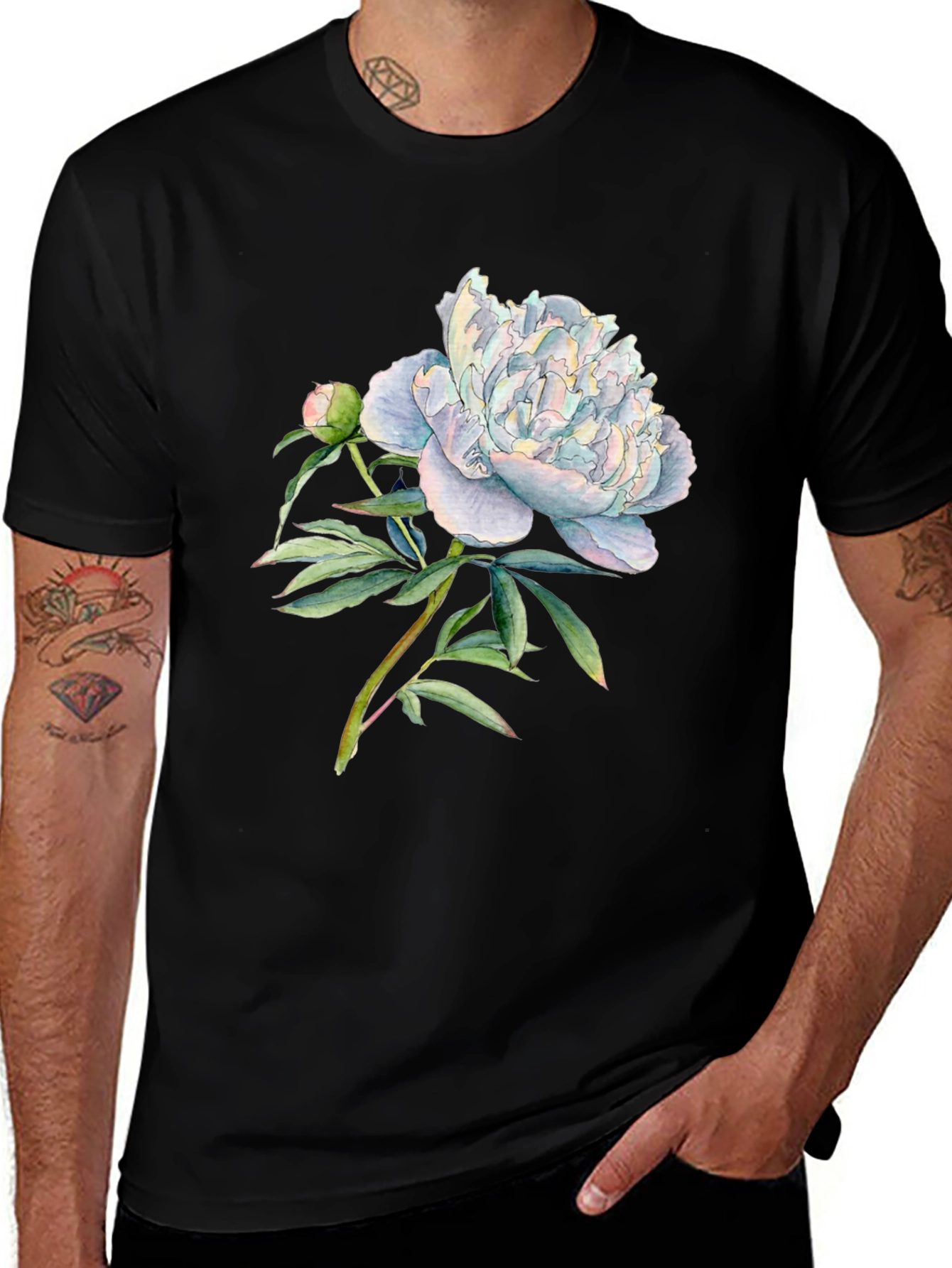 Variant 2 of Floral Peony Graphic Black T-Shirt