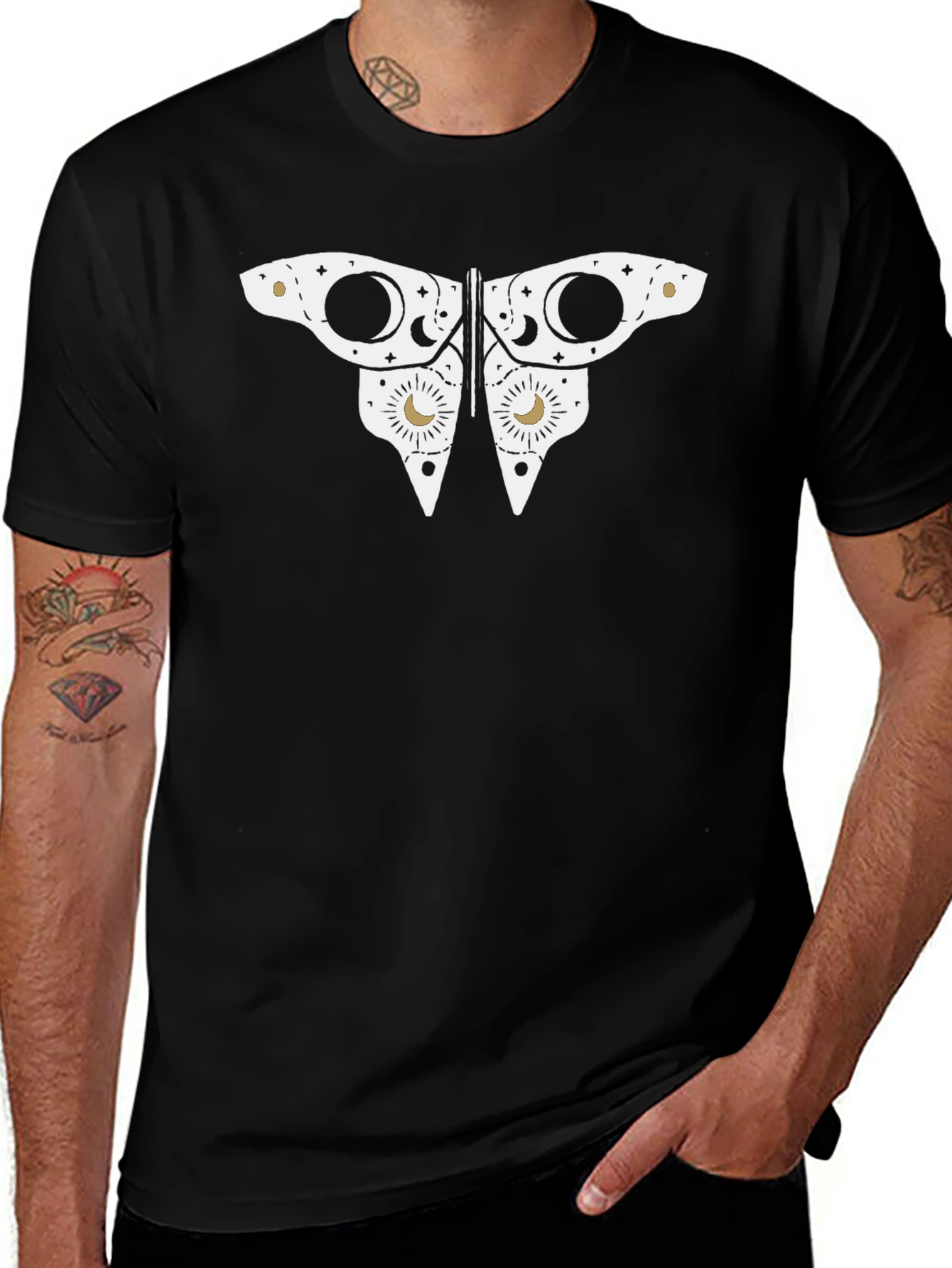 Variant 2 of Celestial Butterfly Graphic Tee - Black Cotton