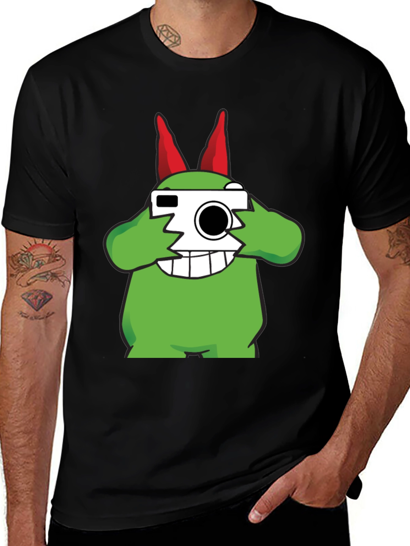 Variant 22 of Fun Monster Camera Graphic Tee - Black Cotton Blend