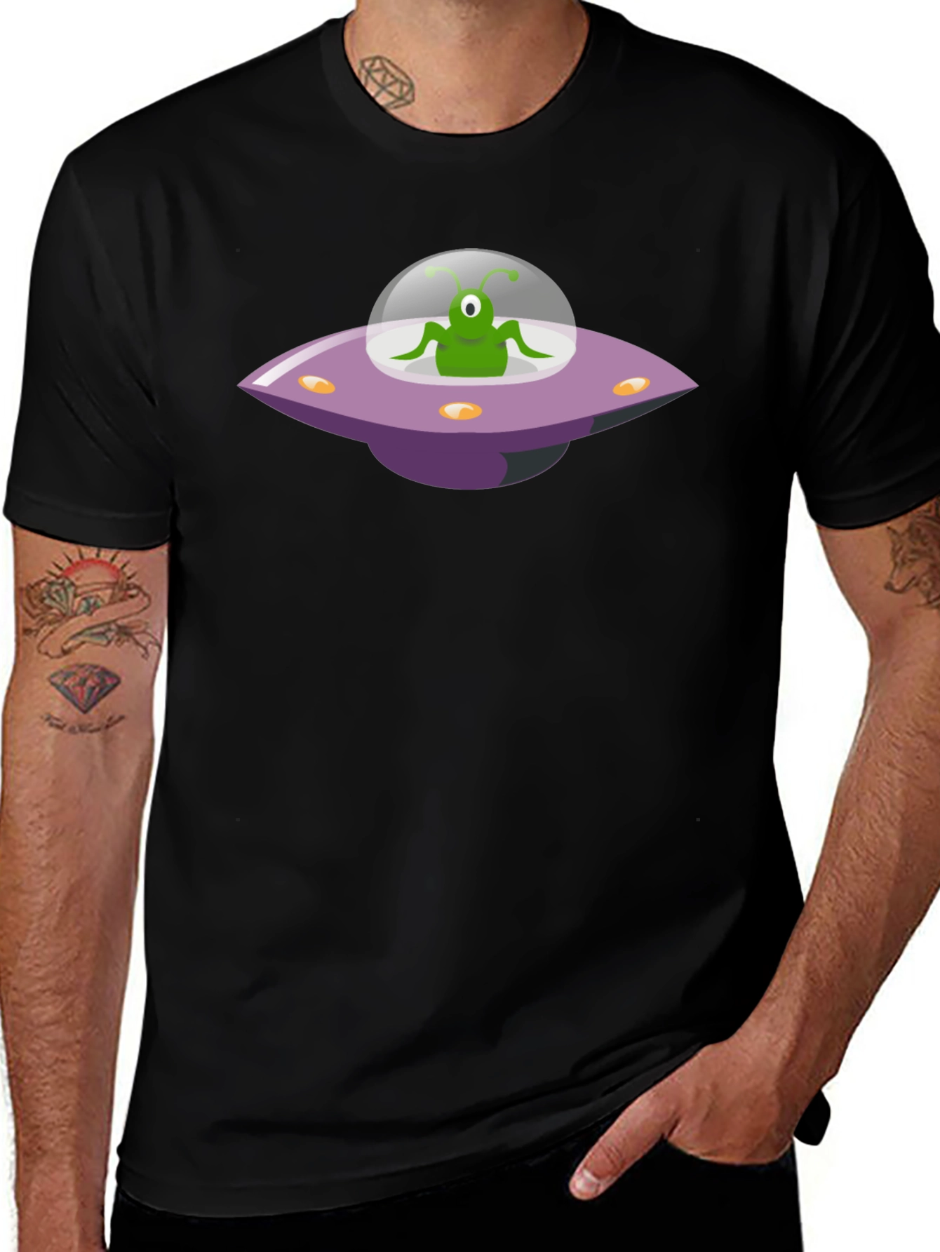 UFO Alien Graphic T-Shirt - Black Cotton Tee