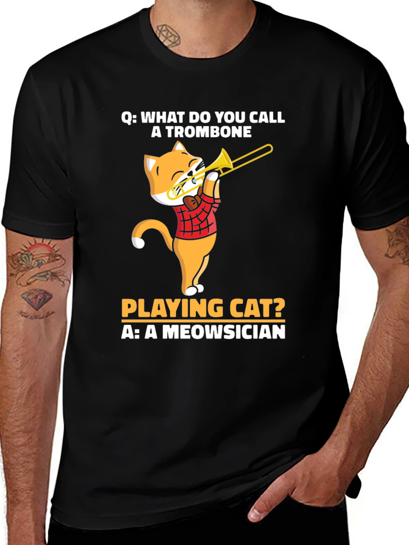 Variant 9 of Meowsician Trombone Cat T-Shirt