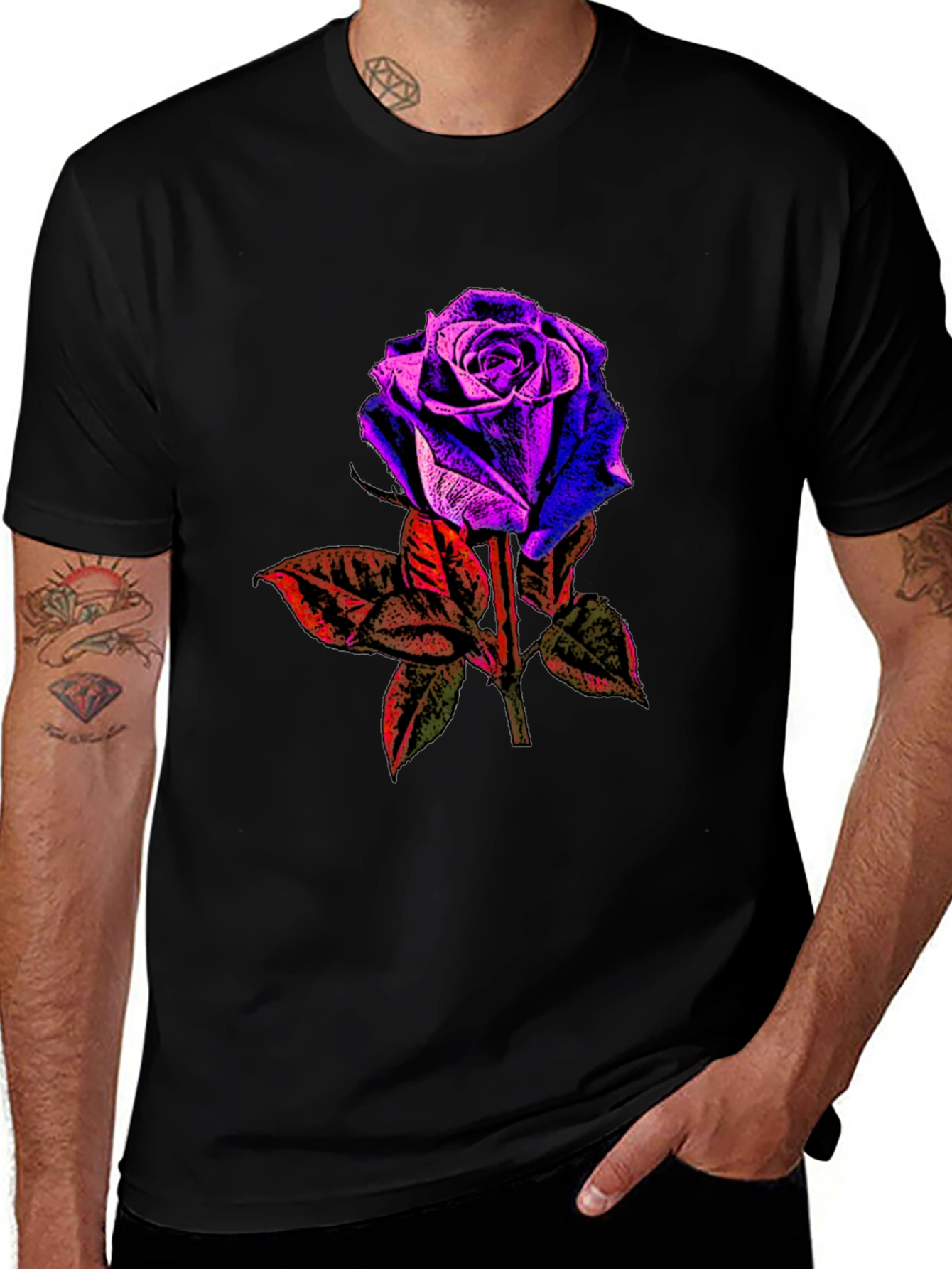 Variant 8 of Rose Graphic T-Shirt - Men's Black Tee
