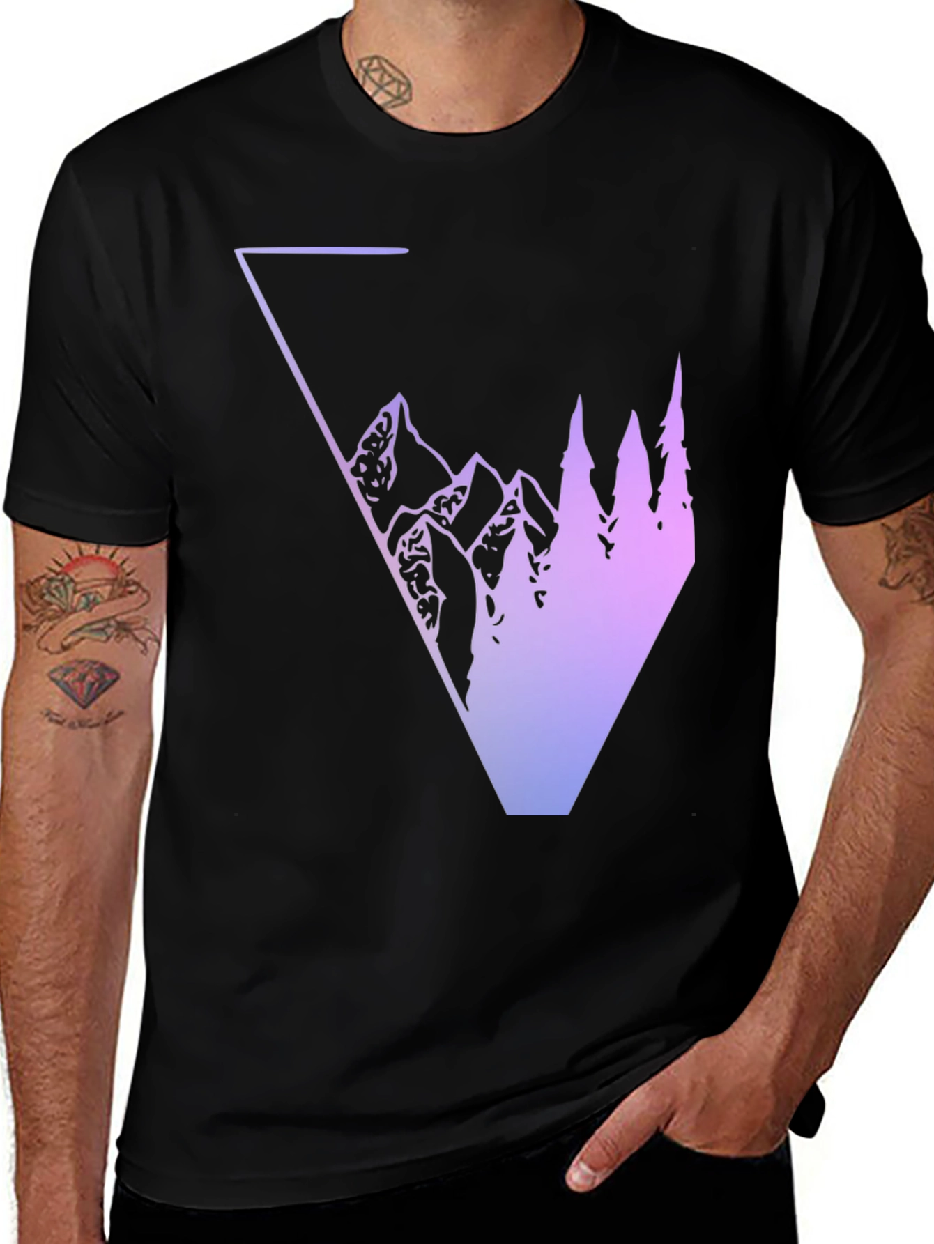 Variant 19 of Geometric Mountain & Tree Graphic Tee
