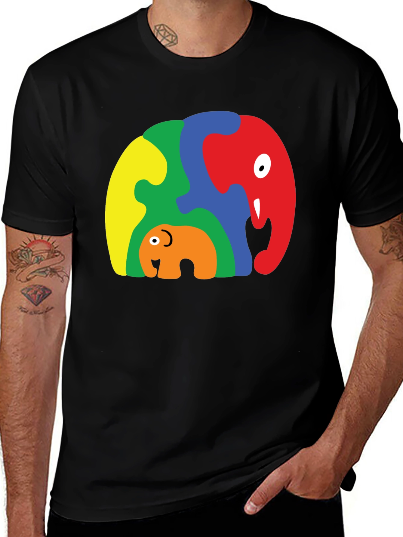 Puzzle Elephant Family Graphic Tee - Unique Design
