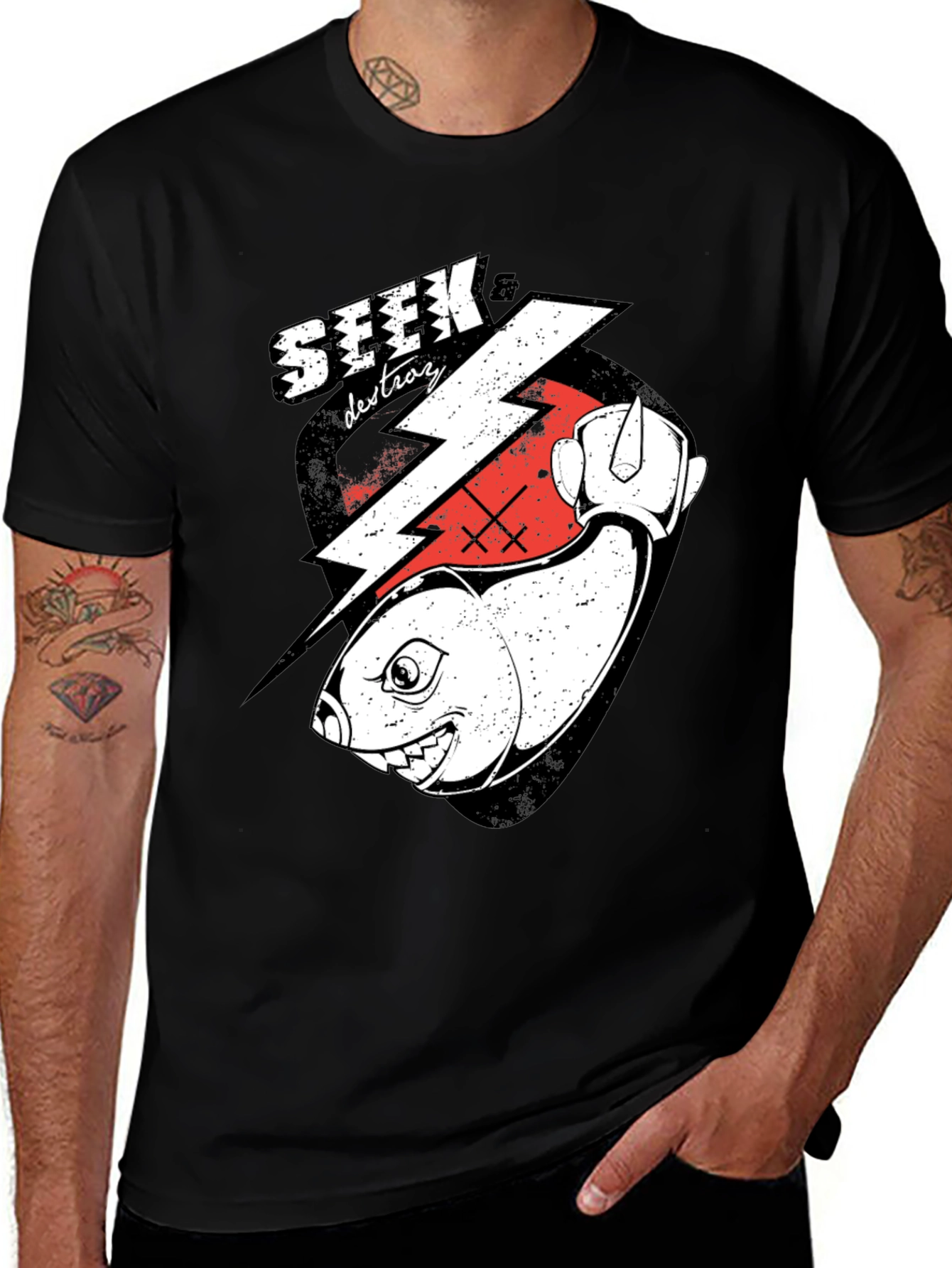 Variant 9 of Seek and Destroy Fish Graphic T-Shirt - Black