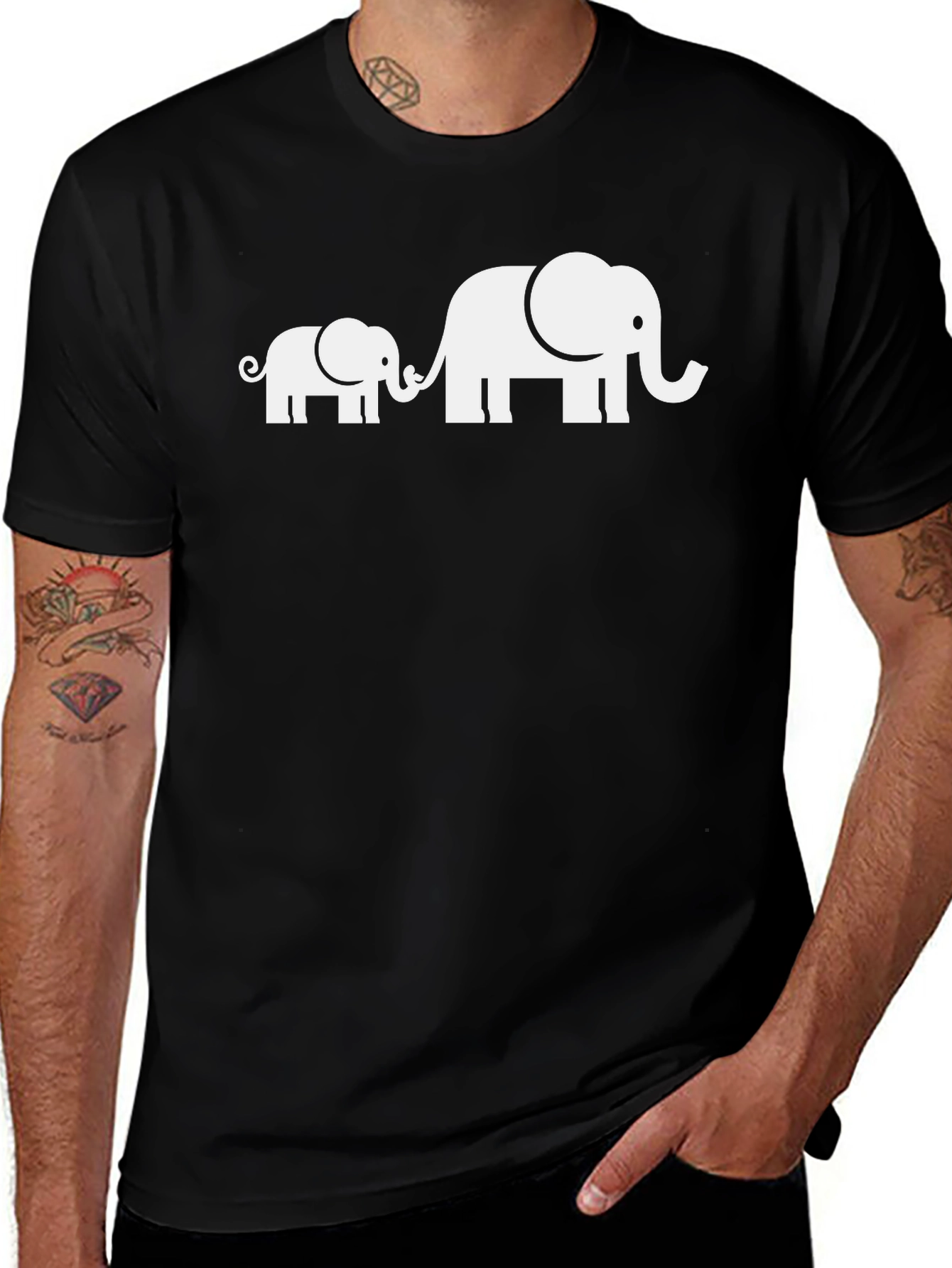 Variant 22 of Elephant Family Graphic Tee - Black Cotton T-Shirt