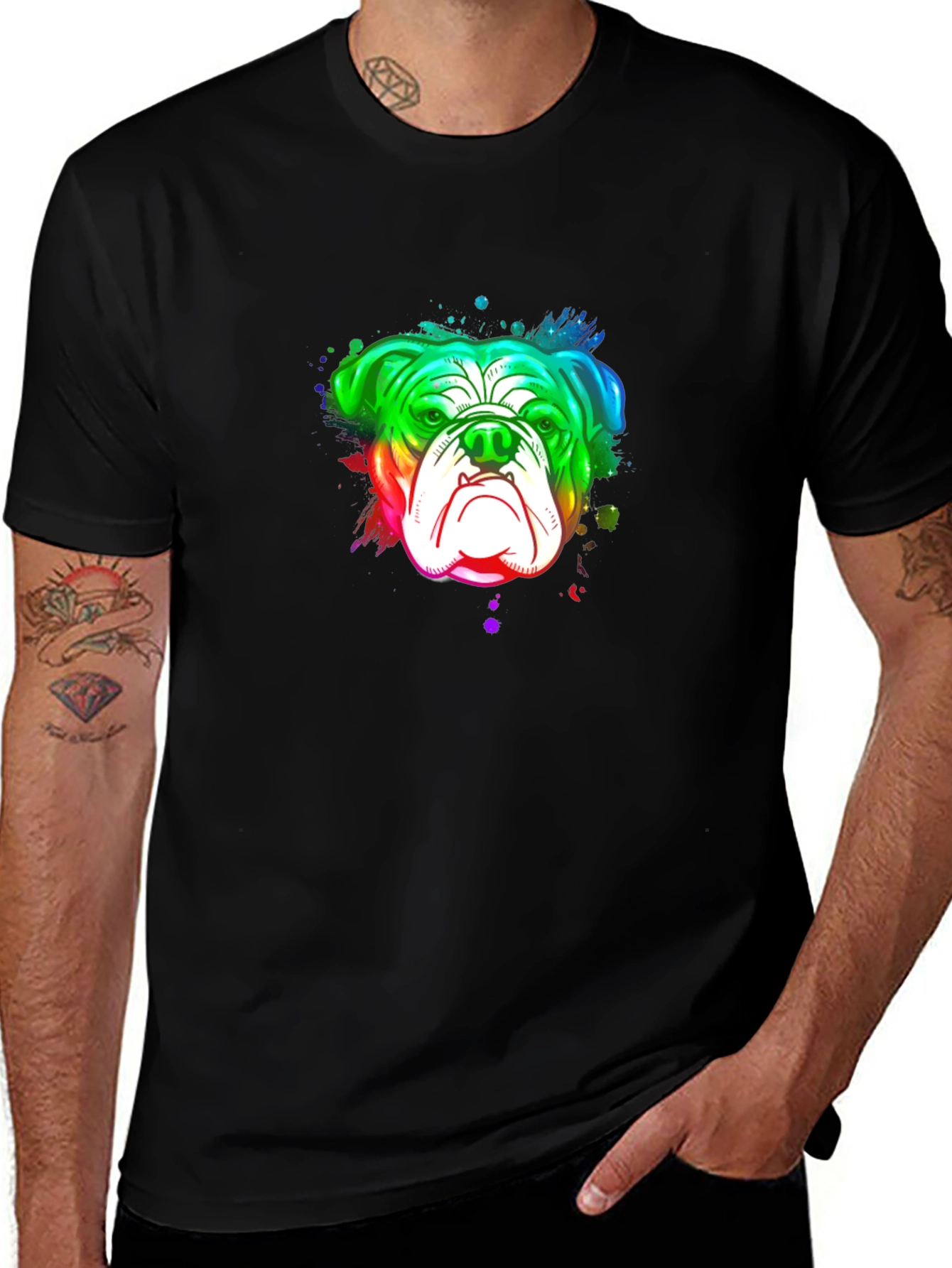Variant 11 of Rainbow Bulldog Graphic Black T-Shirt