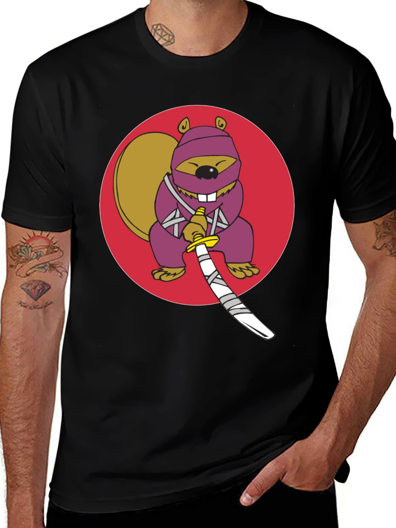 Variant 15 of Ninja Squirrel Graphic Tee - Black Cotton T-Shirt