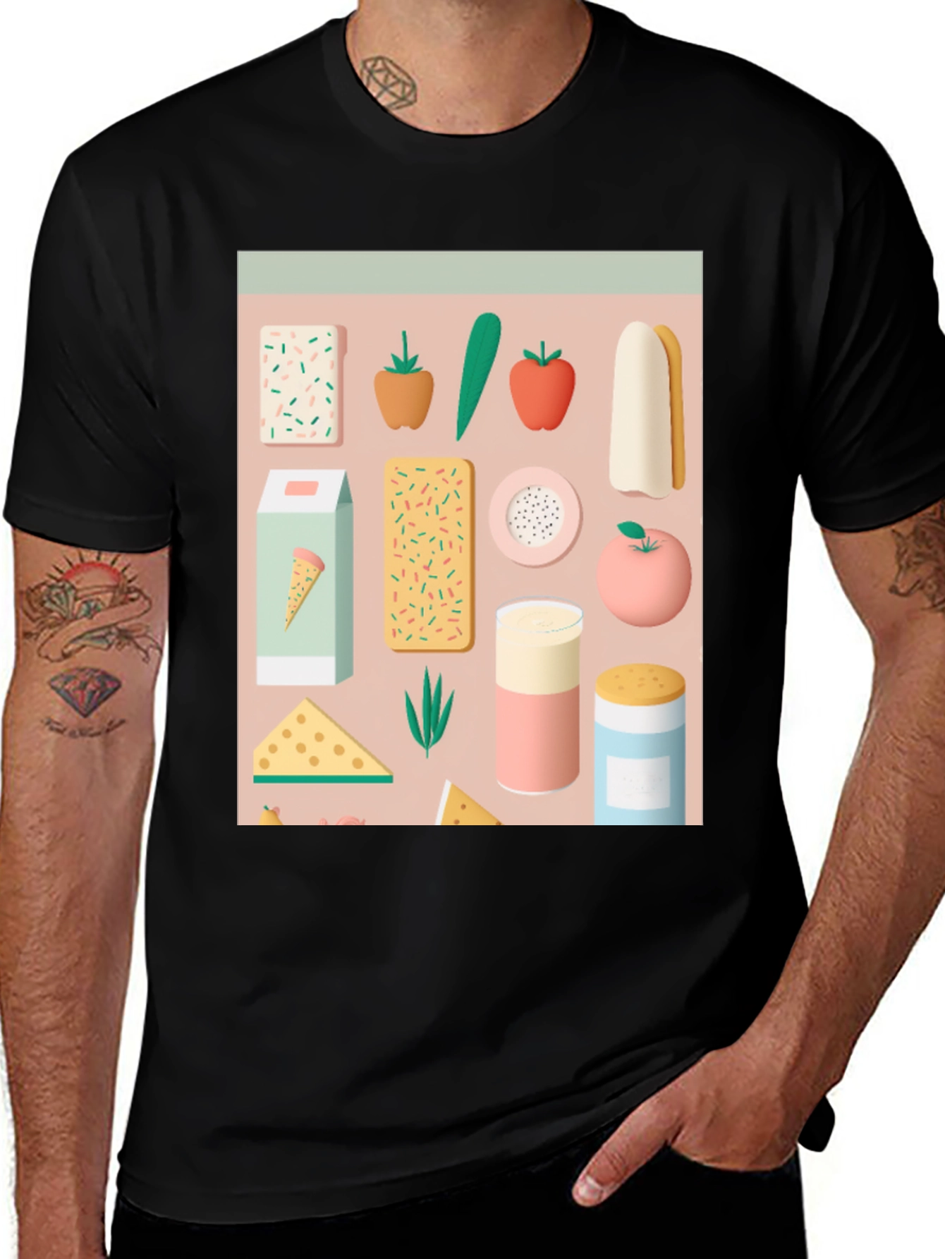 Variant 4 of Fun Food Pattern Black T-Shirt