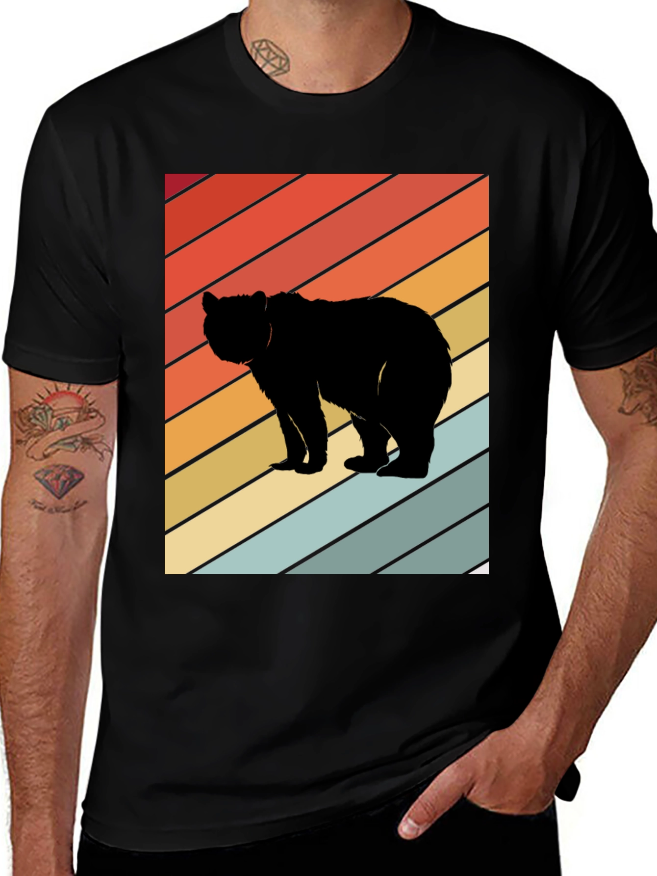 Variant 24 of Retro Bear Graphic Tee - Black Short Sleeve T-Shirt