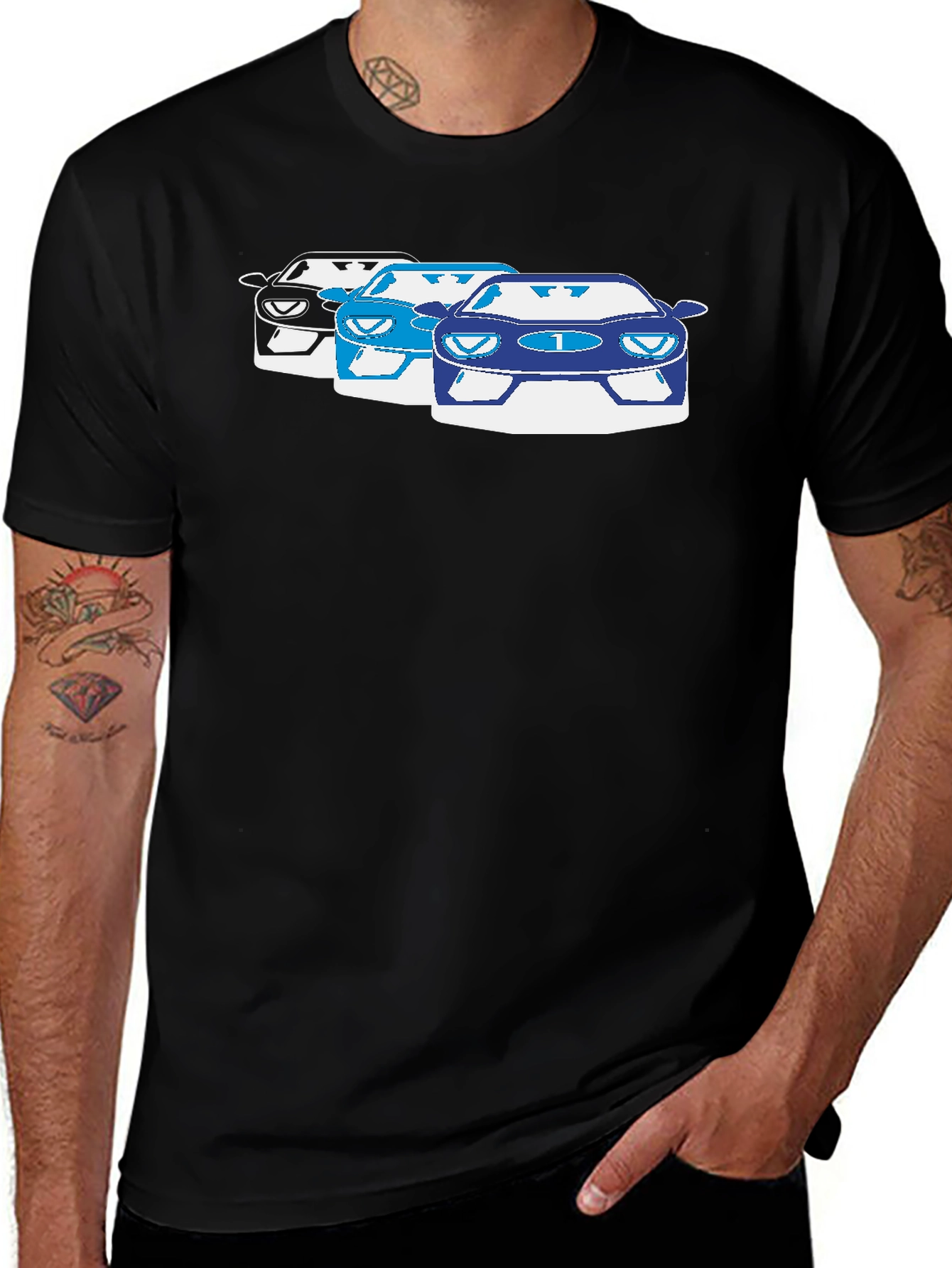 Variant 15 of Racing Car T-Shirt: Black, Crew Neck, Short Sleeve