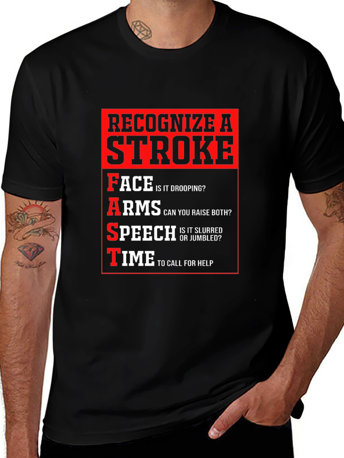 Variant 13 of Recognize a Stroke Black T-Shirt FAST