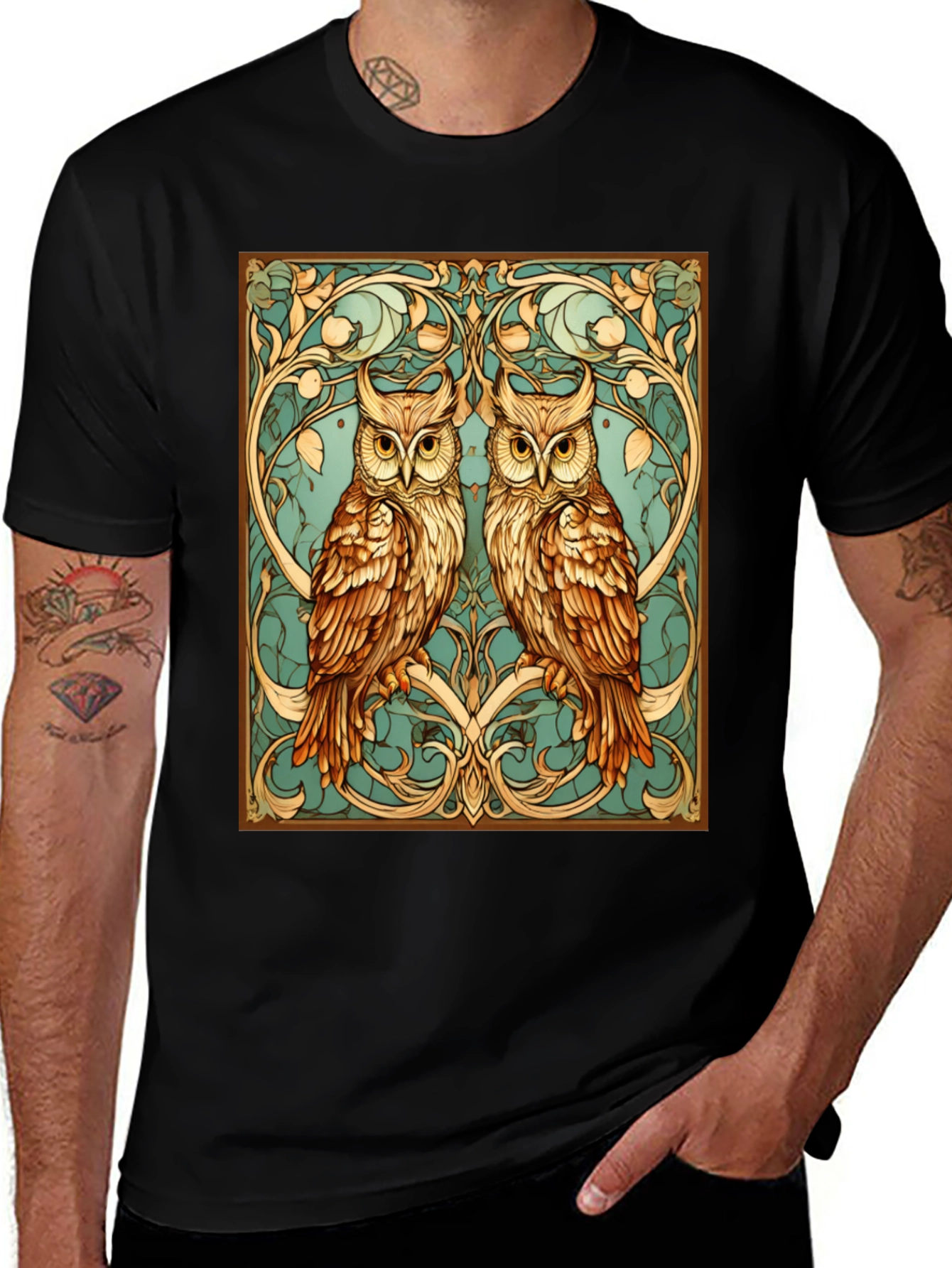 Variant 4 of Owl Art Nouveau Graphic Tee