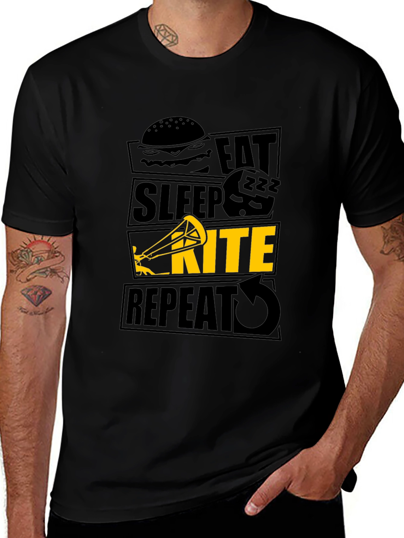 Variant 18 of Eat Sleep Kite Repeat Black T-Shirt