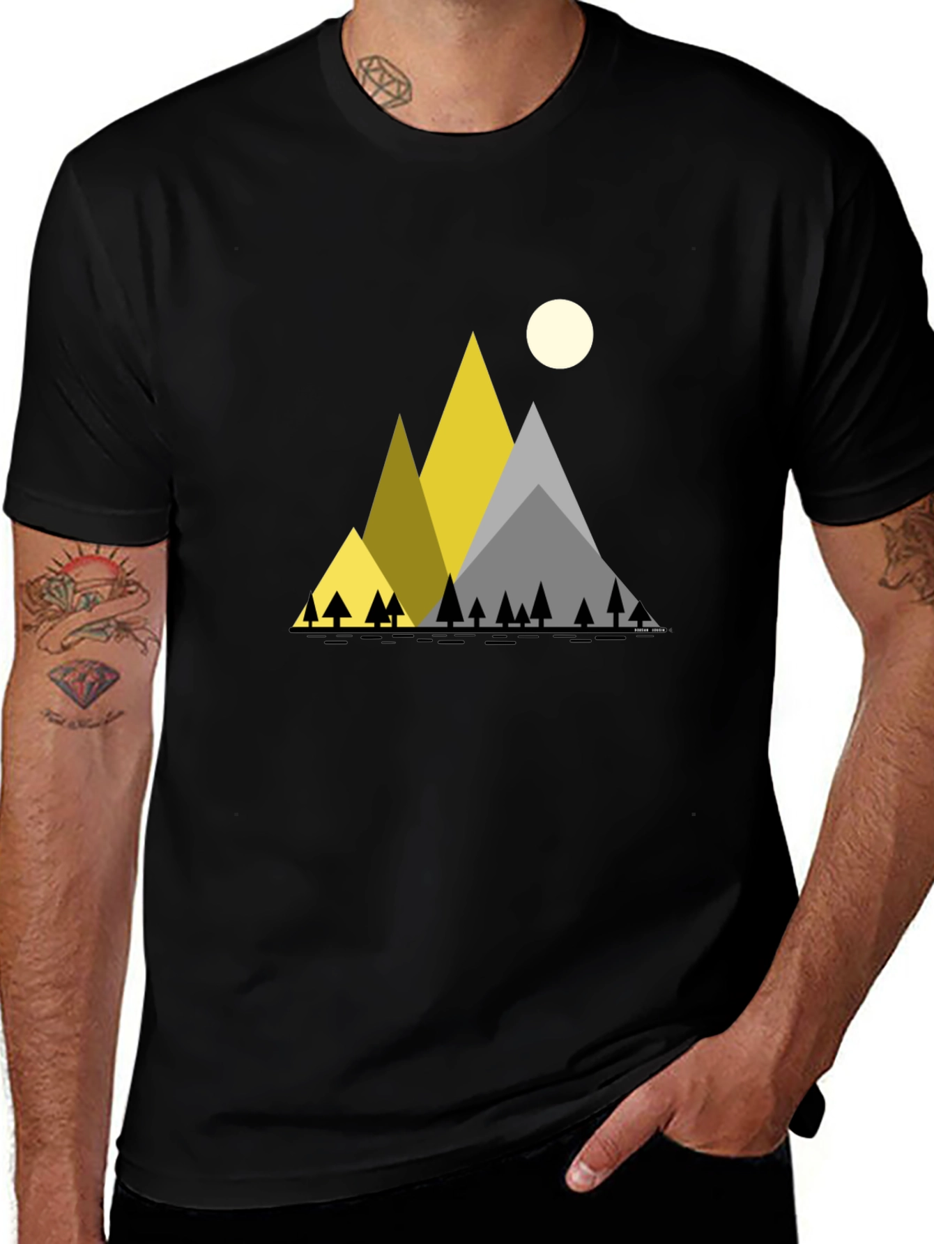 Variant 12 of Geometric Mountain Scene Black T-Shirt