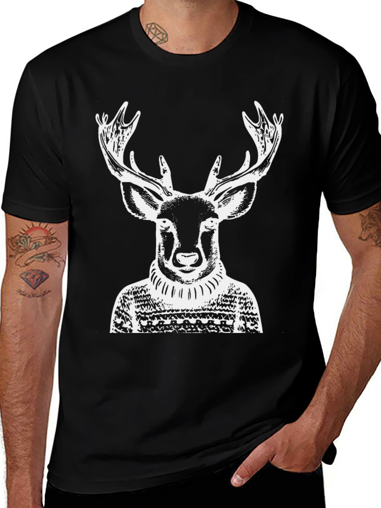 Variant 17 of Deer in Sweater Graphic Tee - Black