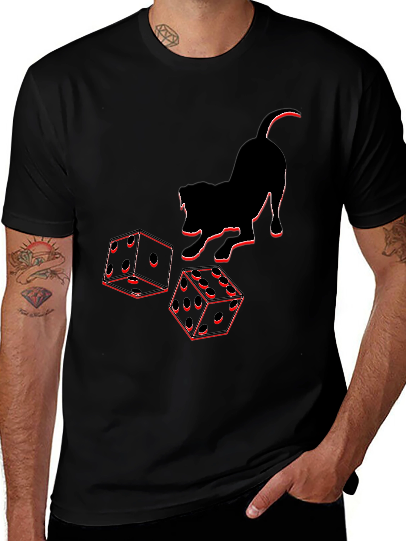 Variant 16 of Dice & Cat Graphic Tee - Playful Style