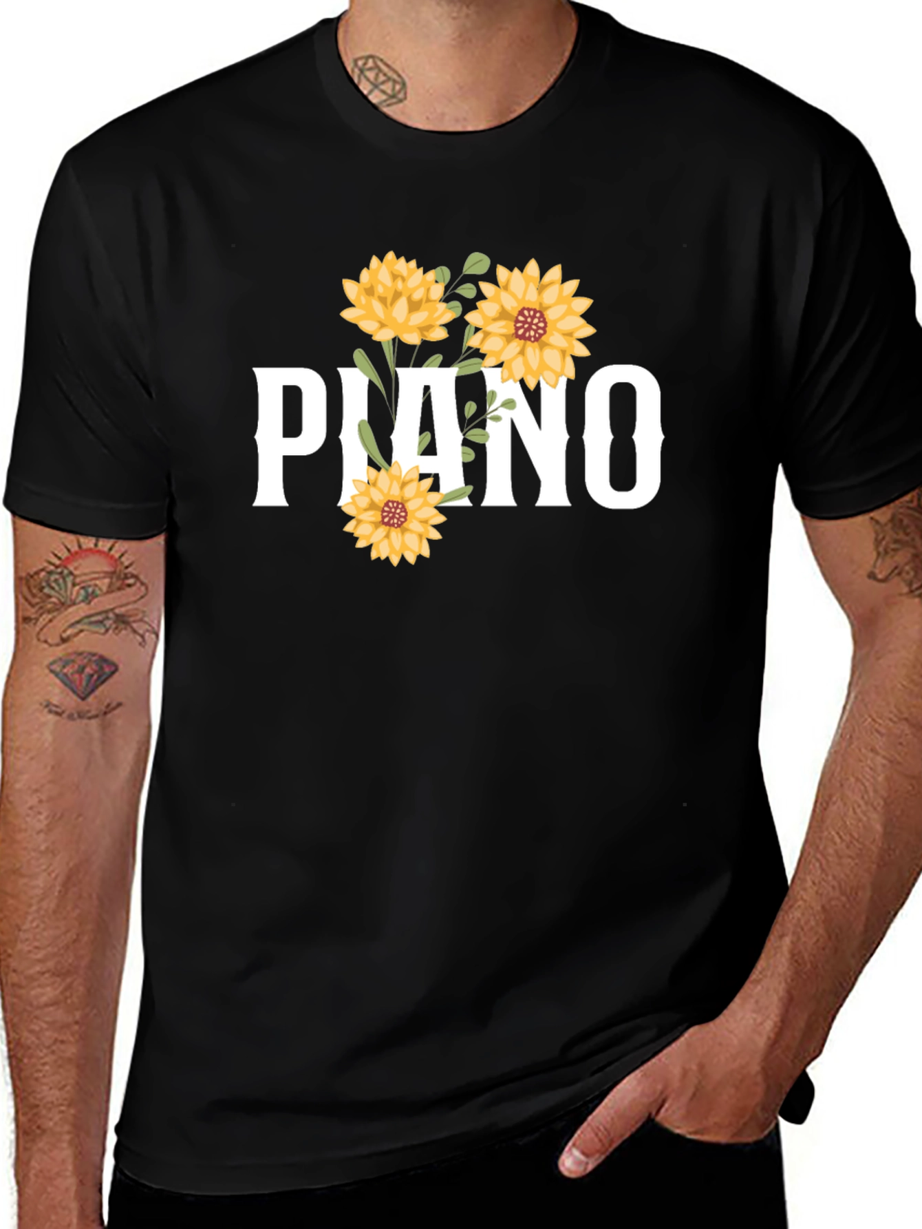 Variant 4 of Piano Floral Graphic Tee - Black