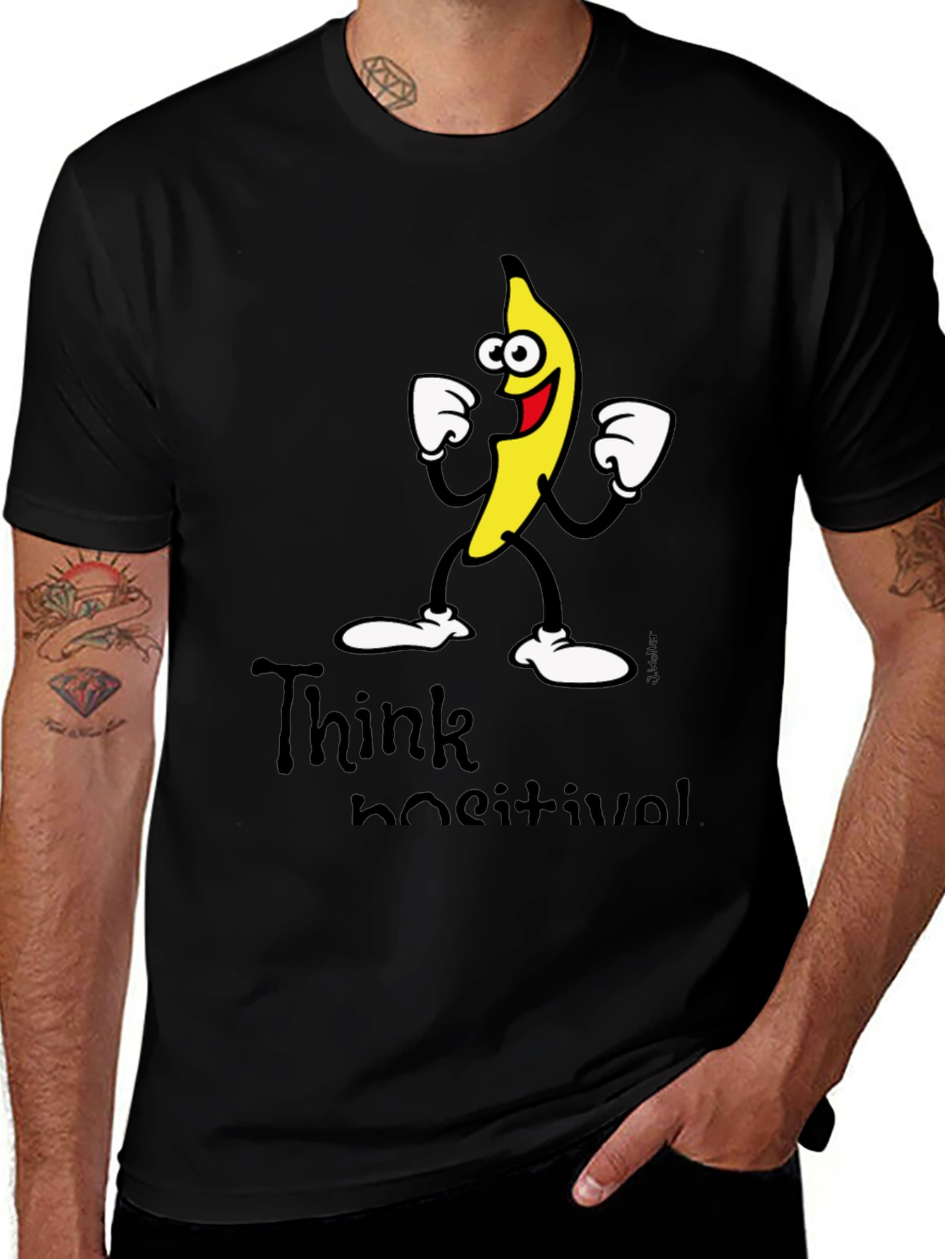 Variant 5 of Think Positive Banana Graphic Black T-Shirt