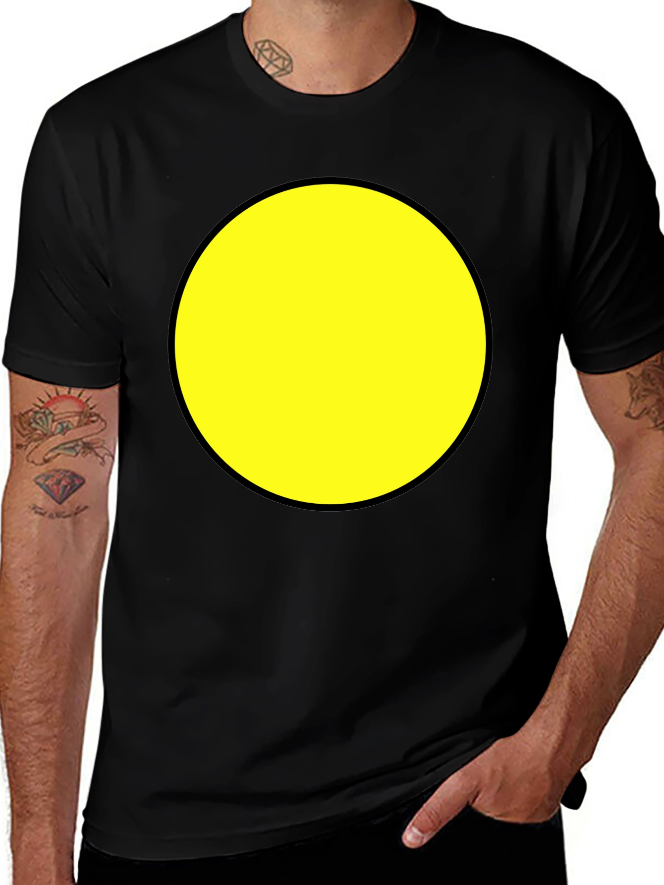 Variant 23 of Bold Yellow Circle Graphic Black T-Shirt