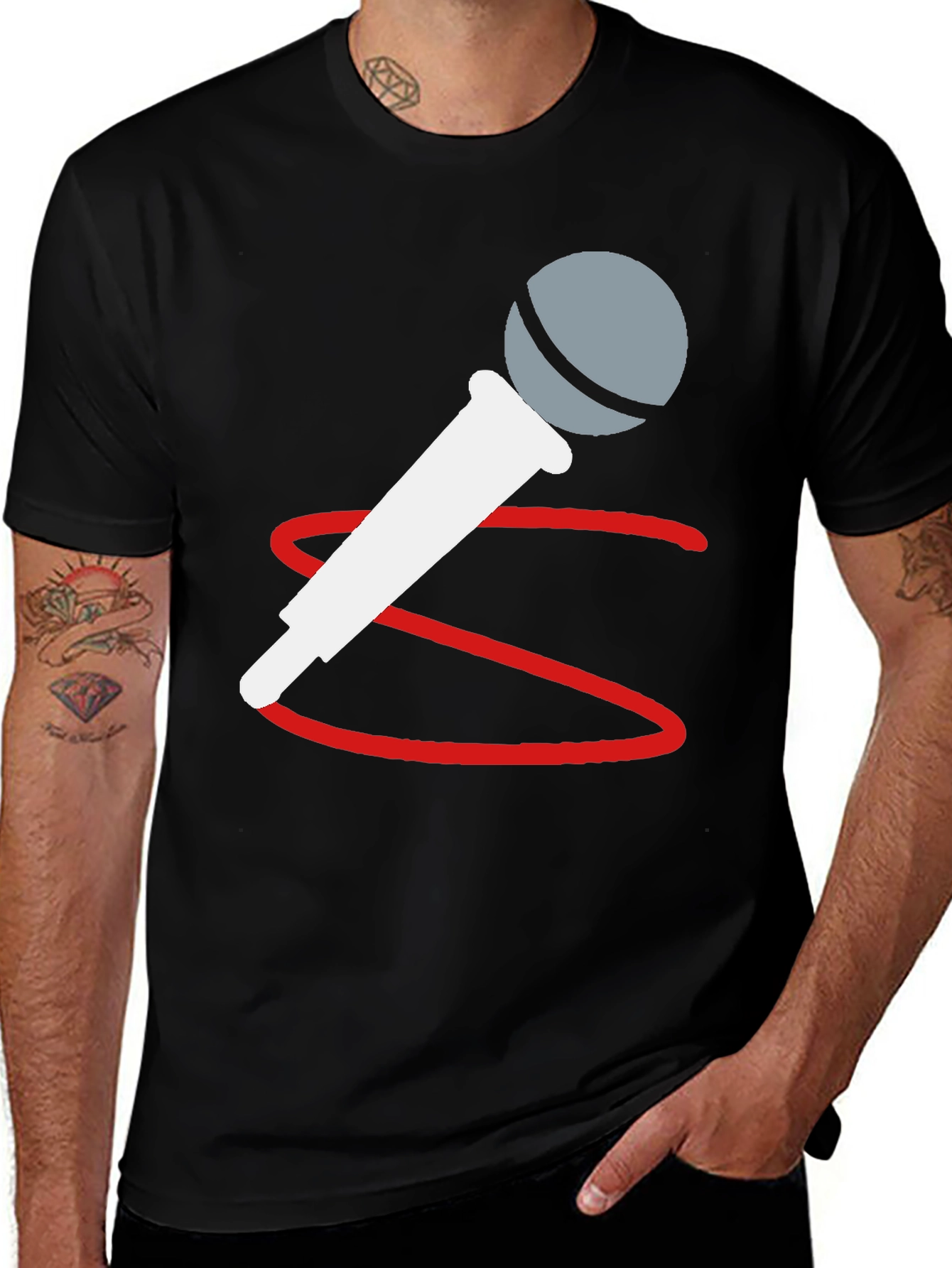 Variant 9 of Microphone Graphic Tee - Black Casual T-Shirt