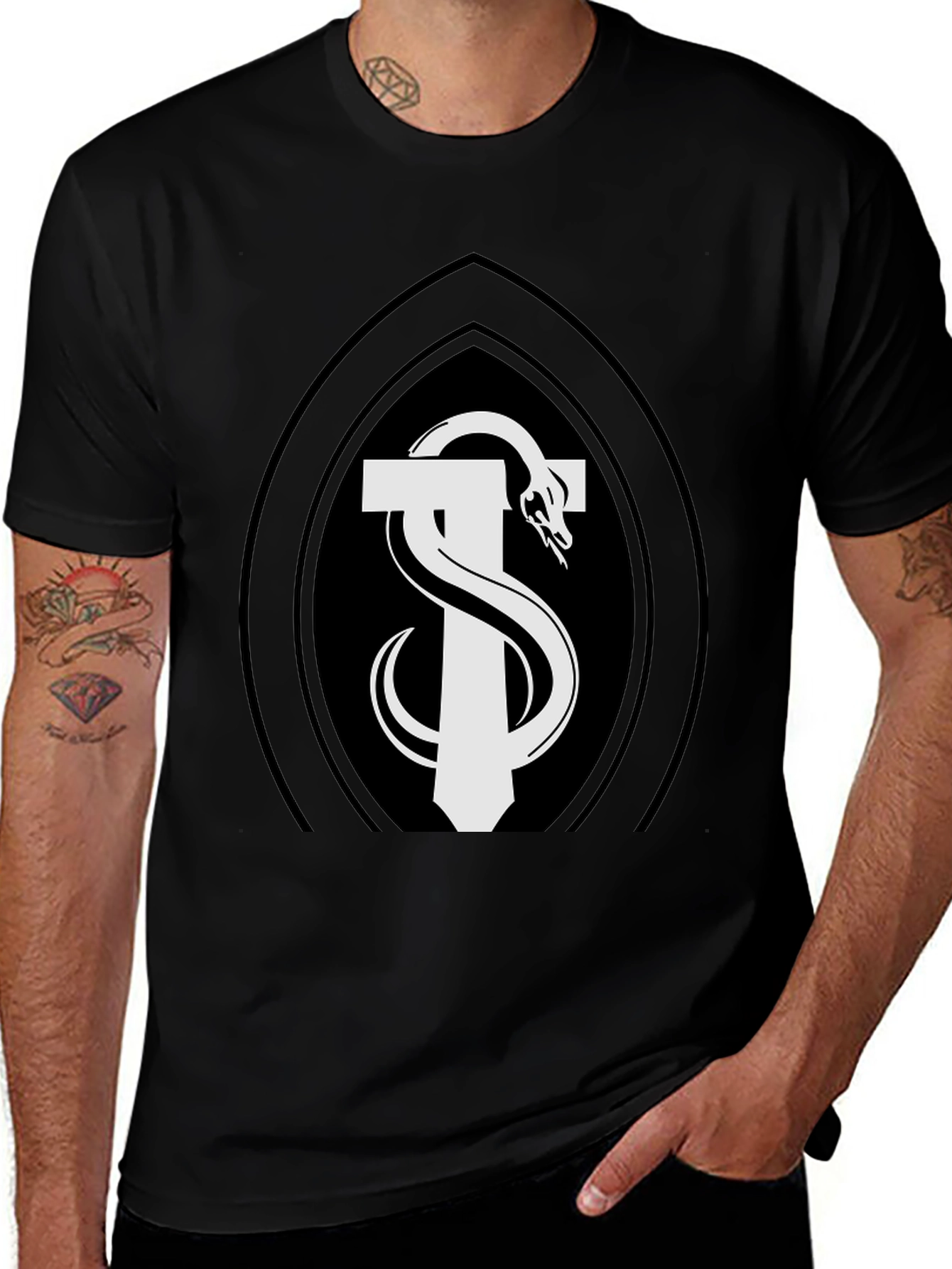 Variant 20 of Caduceus Snake T-Shirt - Black