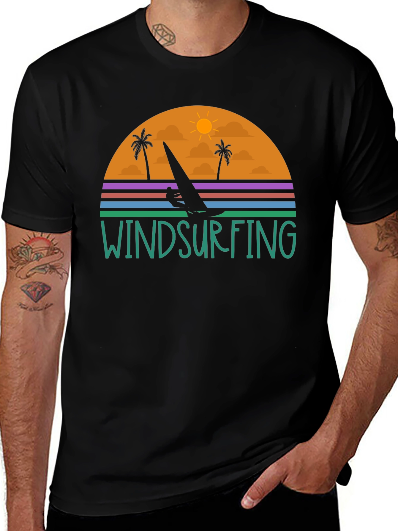 Variant 28 of Windsurfing Sunset Graphic Tee - Black
