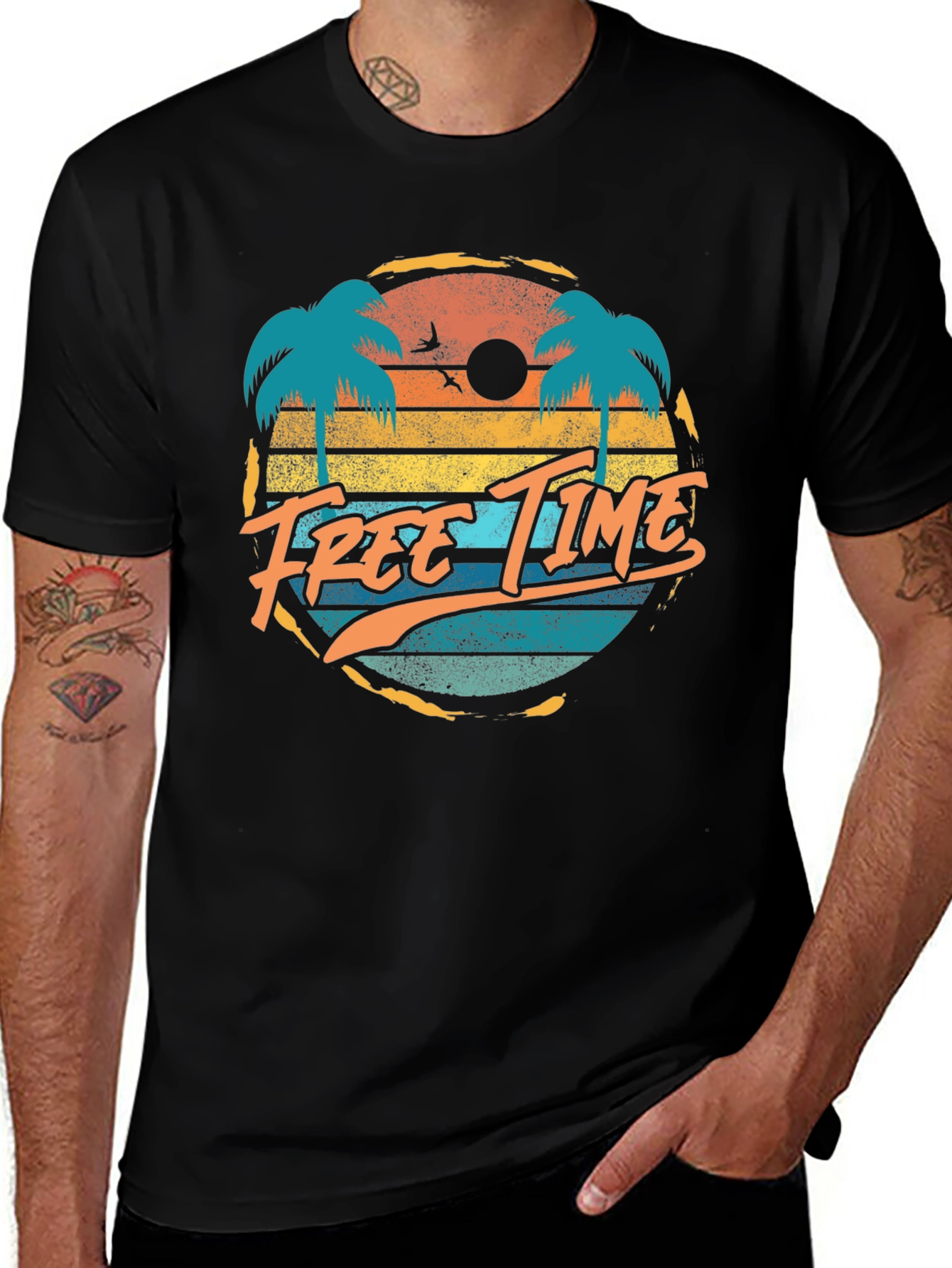 Variant 17 of Retro Free Time Palm Tree Graphic Tee