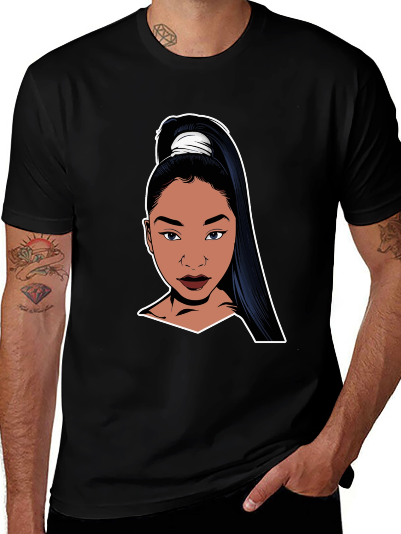 Variant 9 of Cool Black T-Shirt with Cartoon Woman