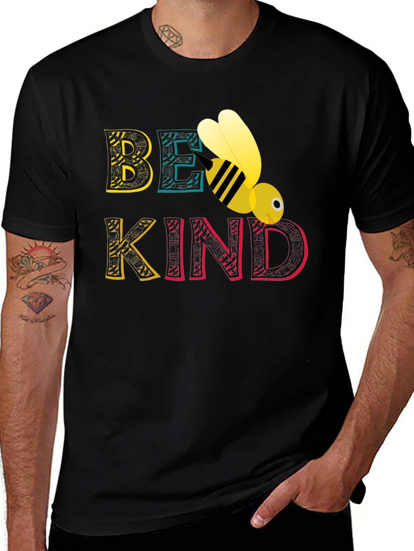 Variant 23 of Be Kind Bee Graphic Tee - Black Unisex T-Shirt