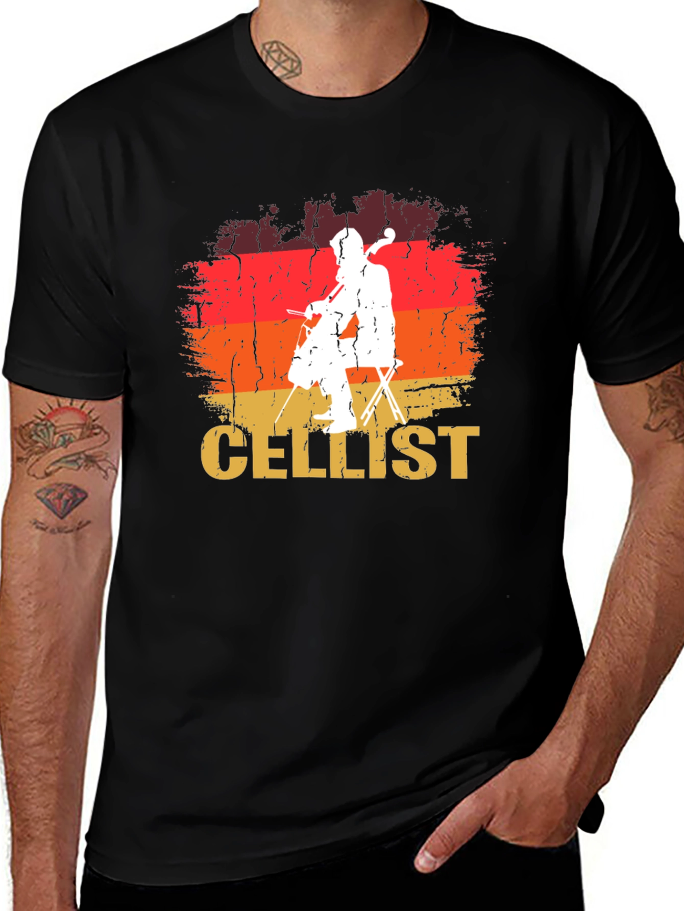 Variant 7 of Cellist Retro Style Black T-Shirt