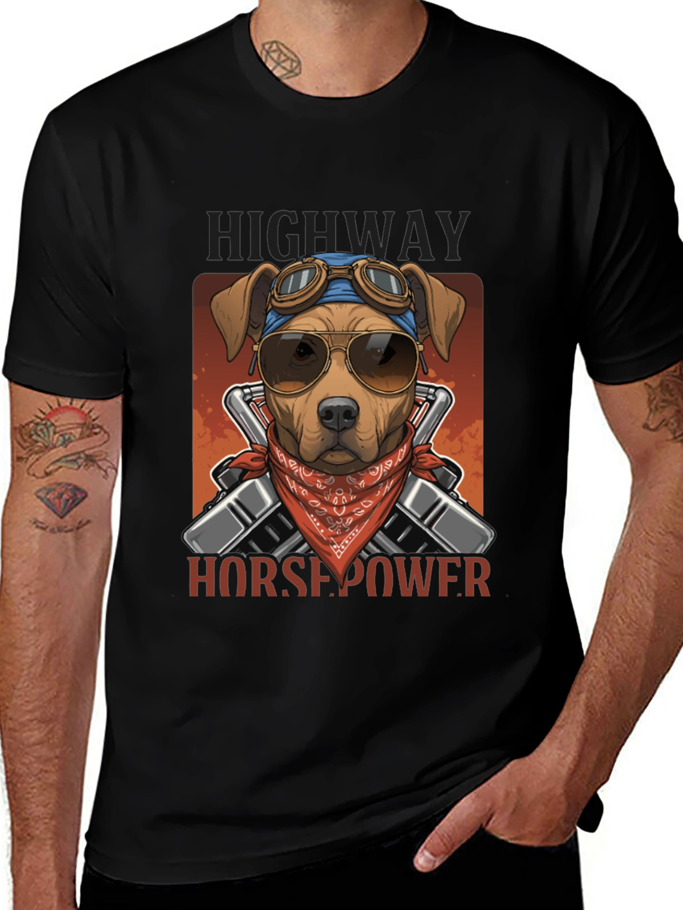 Variant 24 of Highway Horsepower Dog Graphic Tee