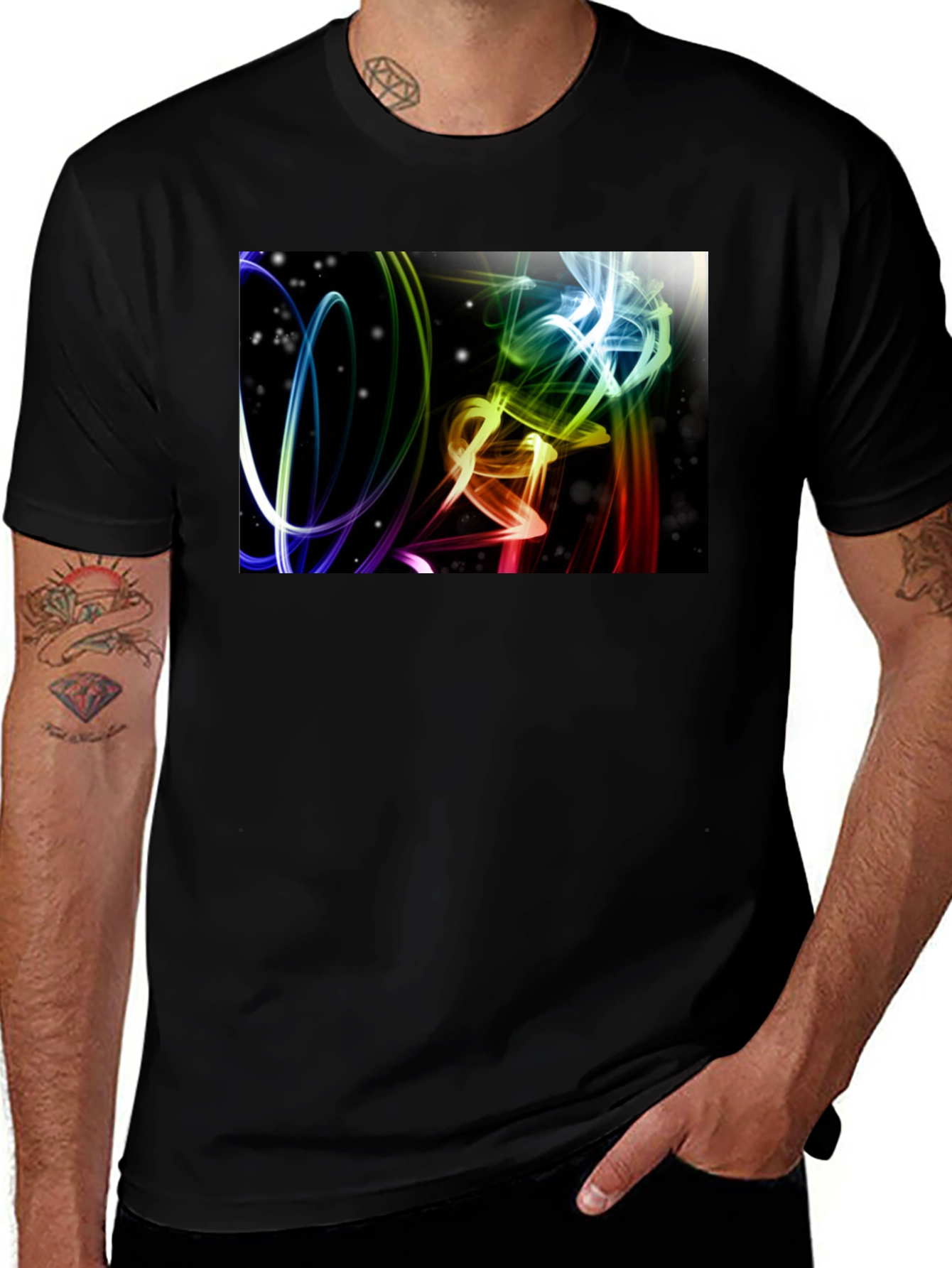 Abstract Light Swirls Black T-Shirt