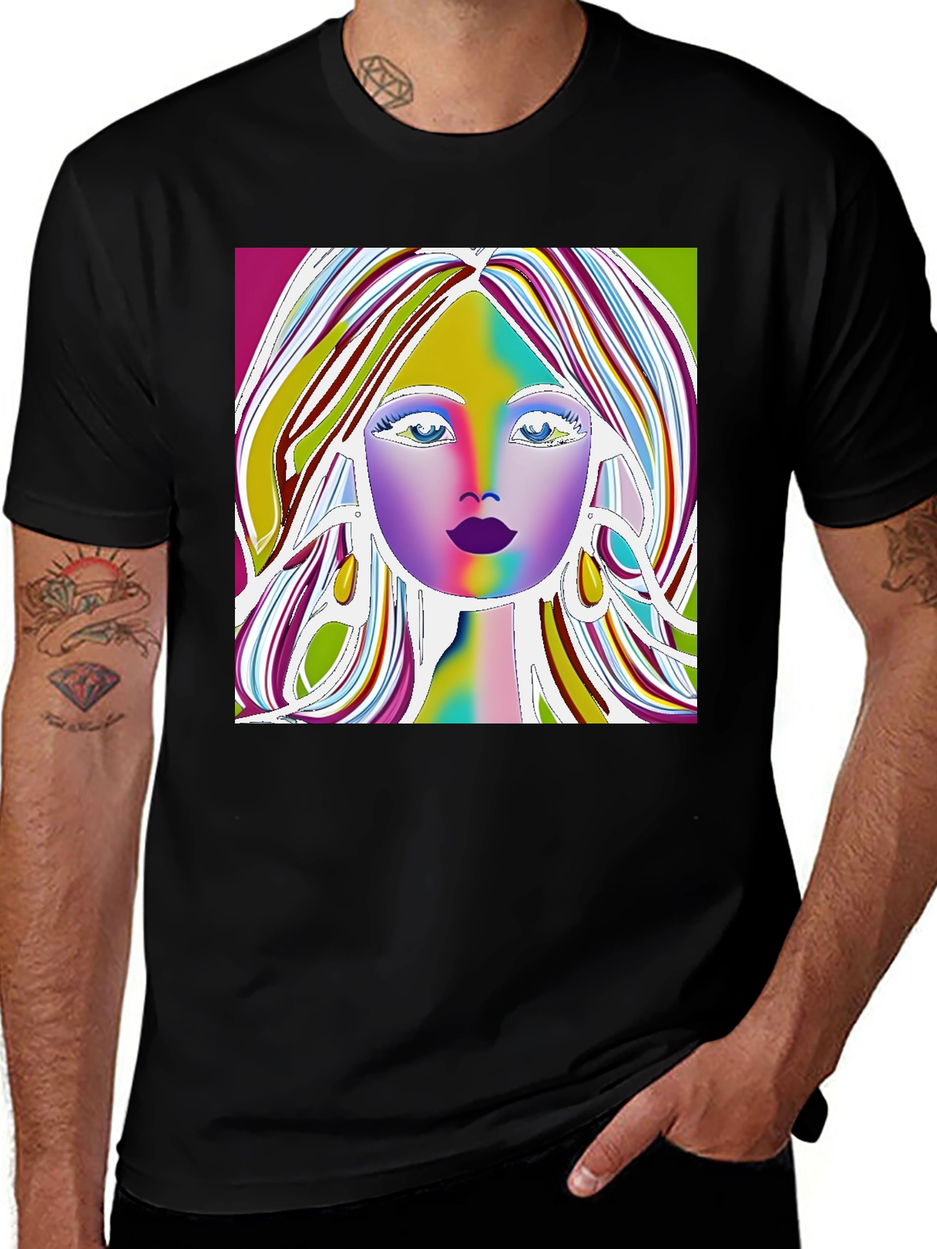 Variant 27 of Colorful Woman Portrait Graphic Tee - Unique Fashion Statement