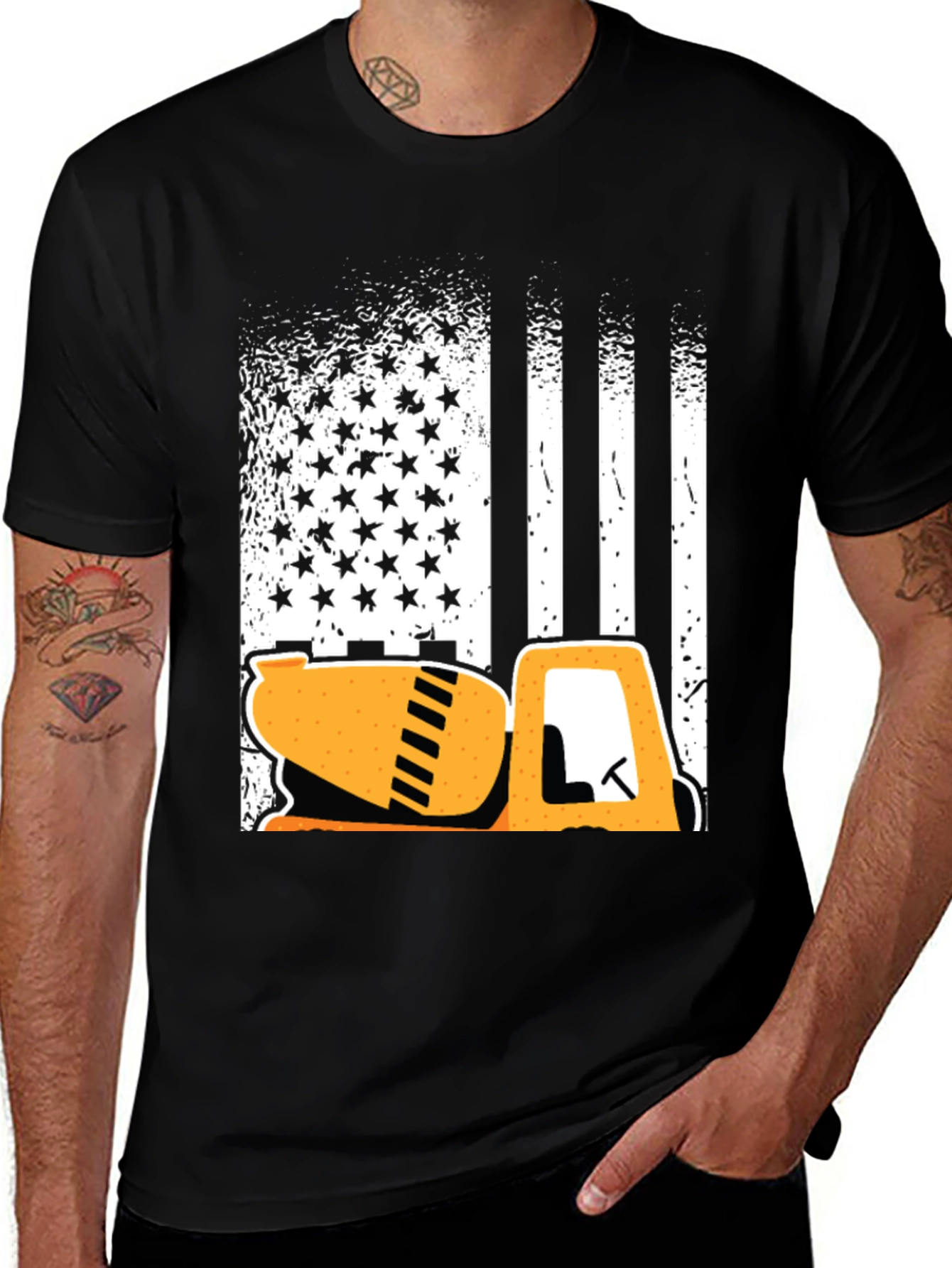 American Flag Concrete Mixer T-Shirt - Patriotic Construction