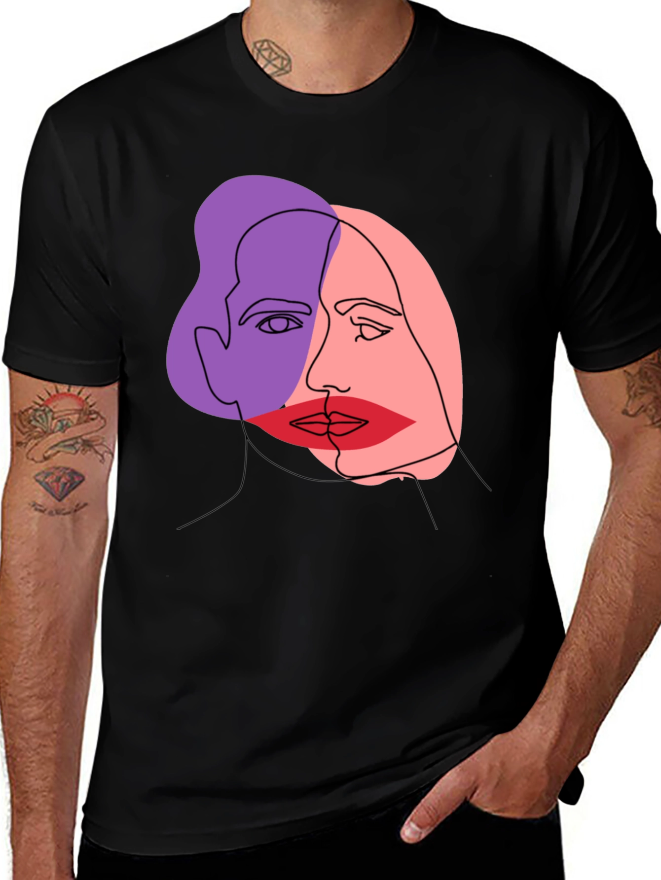 Abstract Face Line Art Graphic Tee - Modern Unisex Shirt