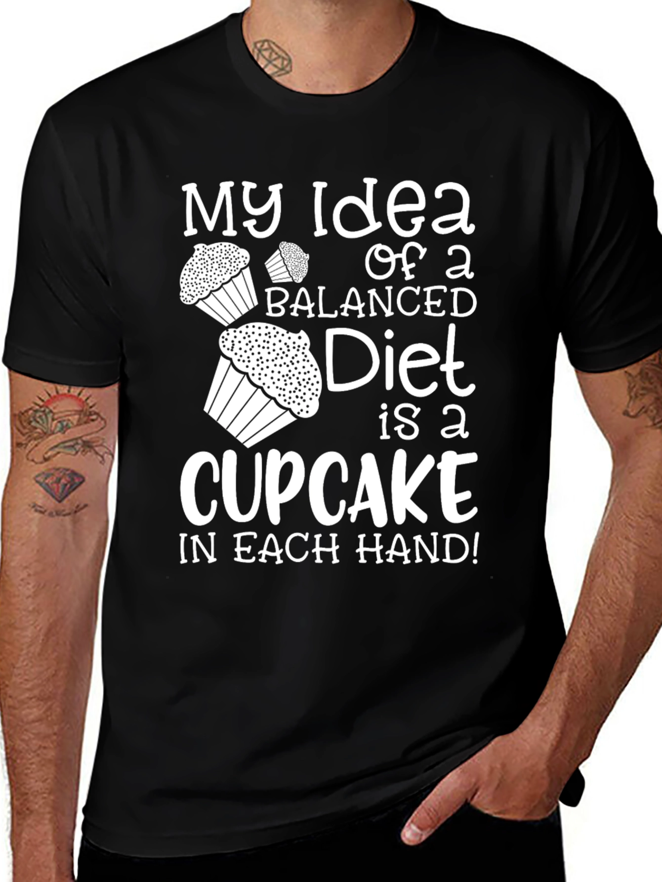Variant 11 of Funny Balanced Diet Cupcake Graphic T-Shirt