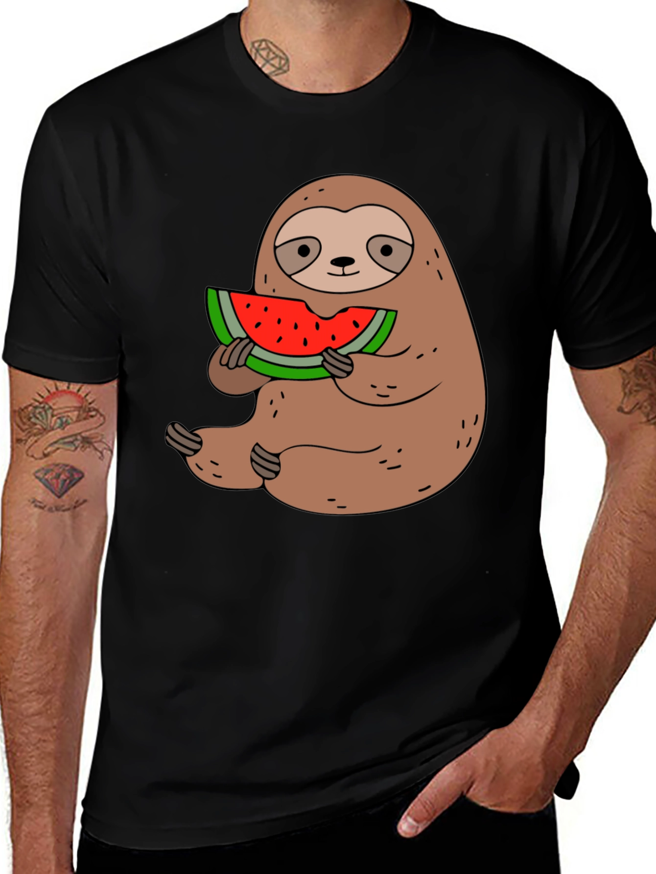 Variant 7 of Sloth Eating Watermelon Graphic Tee - Black