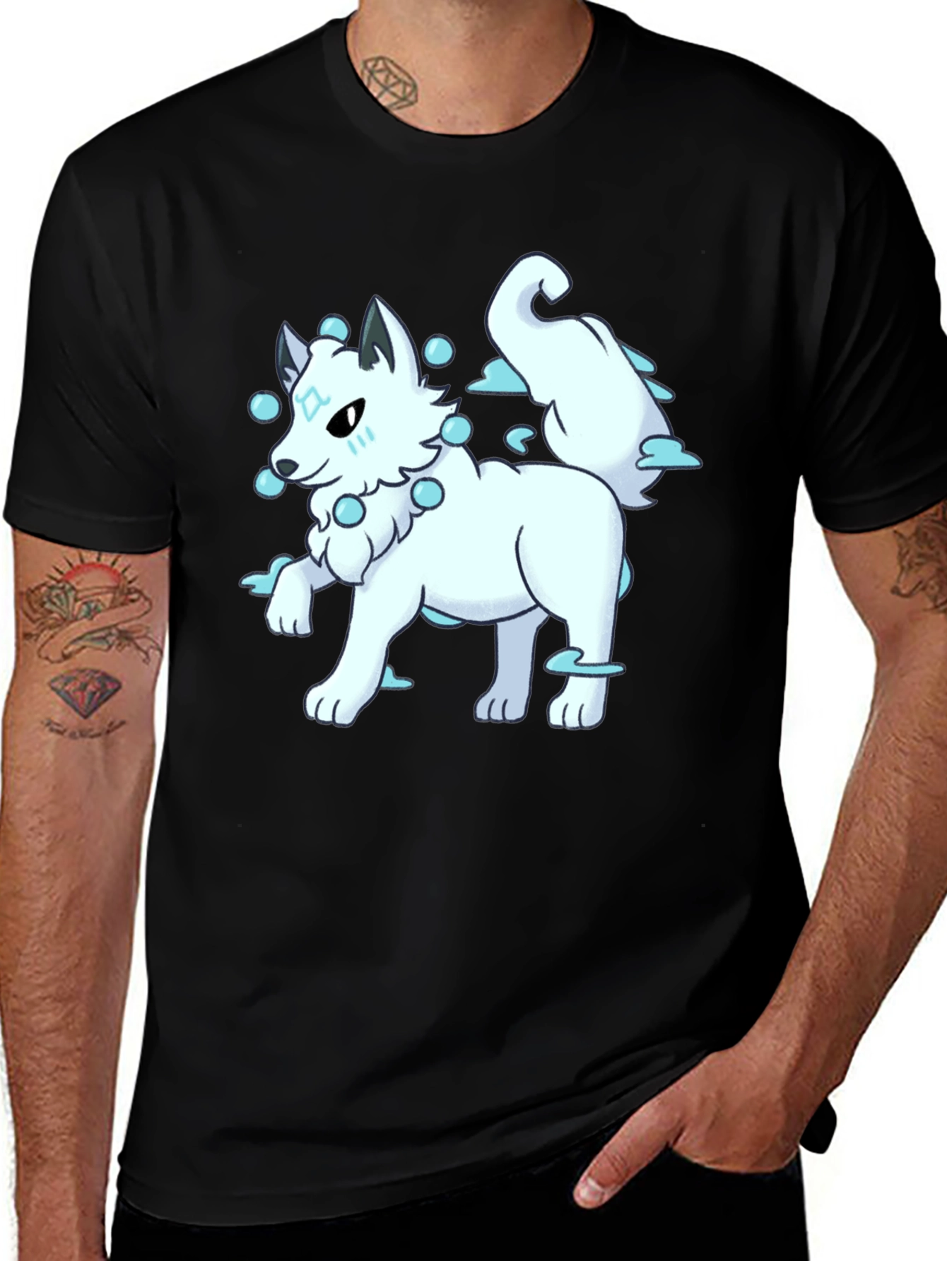 Variant 25 of Anime Wolf Graphic Tee - Black Cotton Shirt