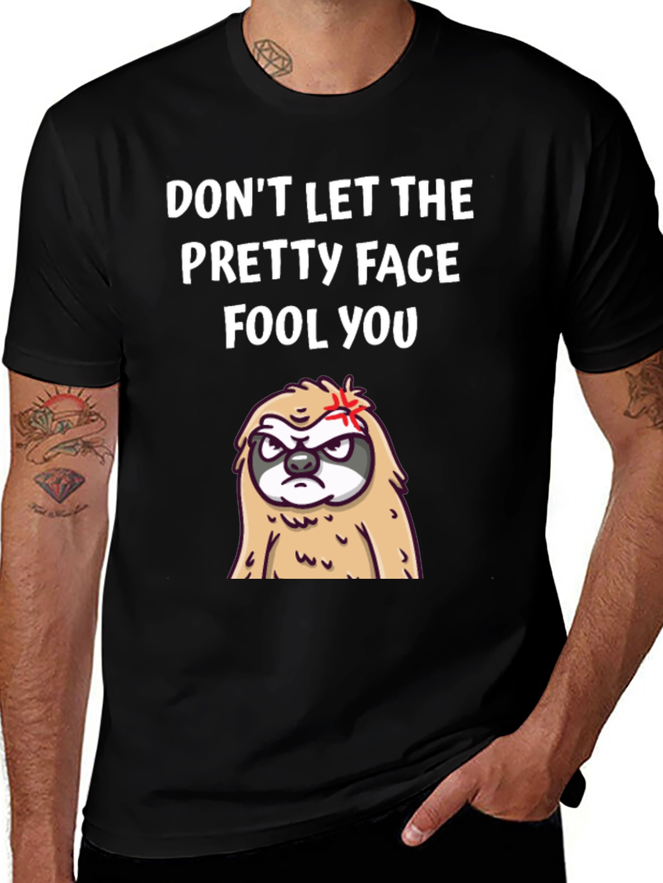 Black Funny Sloth T-Shirt - Don't Let The Pretty Face Fool You! main image