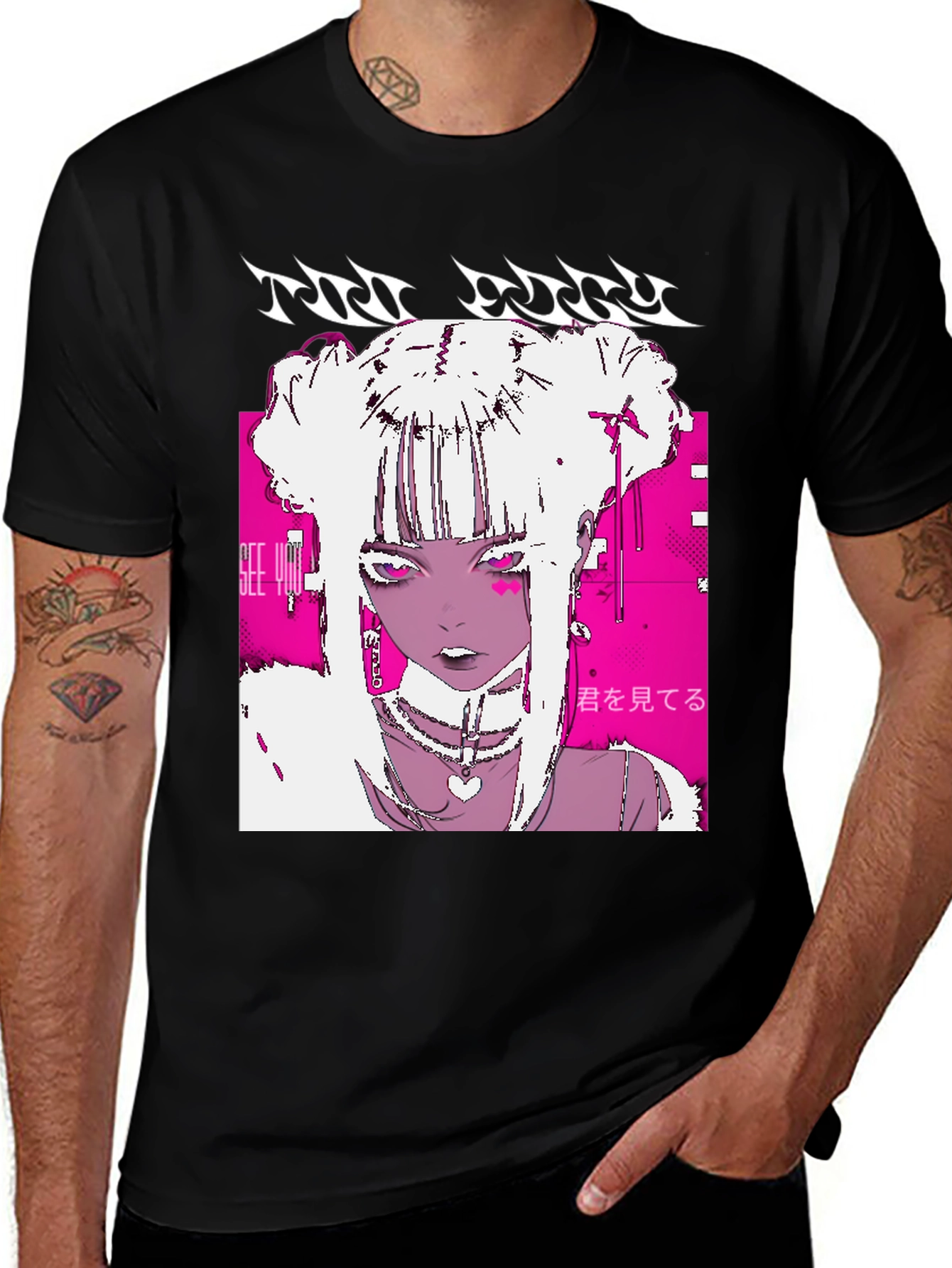 Variant 30 of Anime Girl Graphic Tee - Black Cotton T-Shirt
