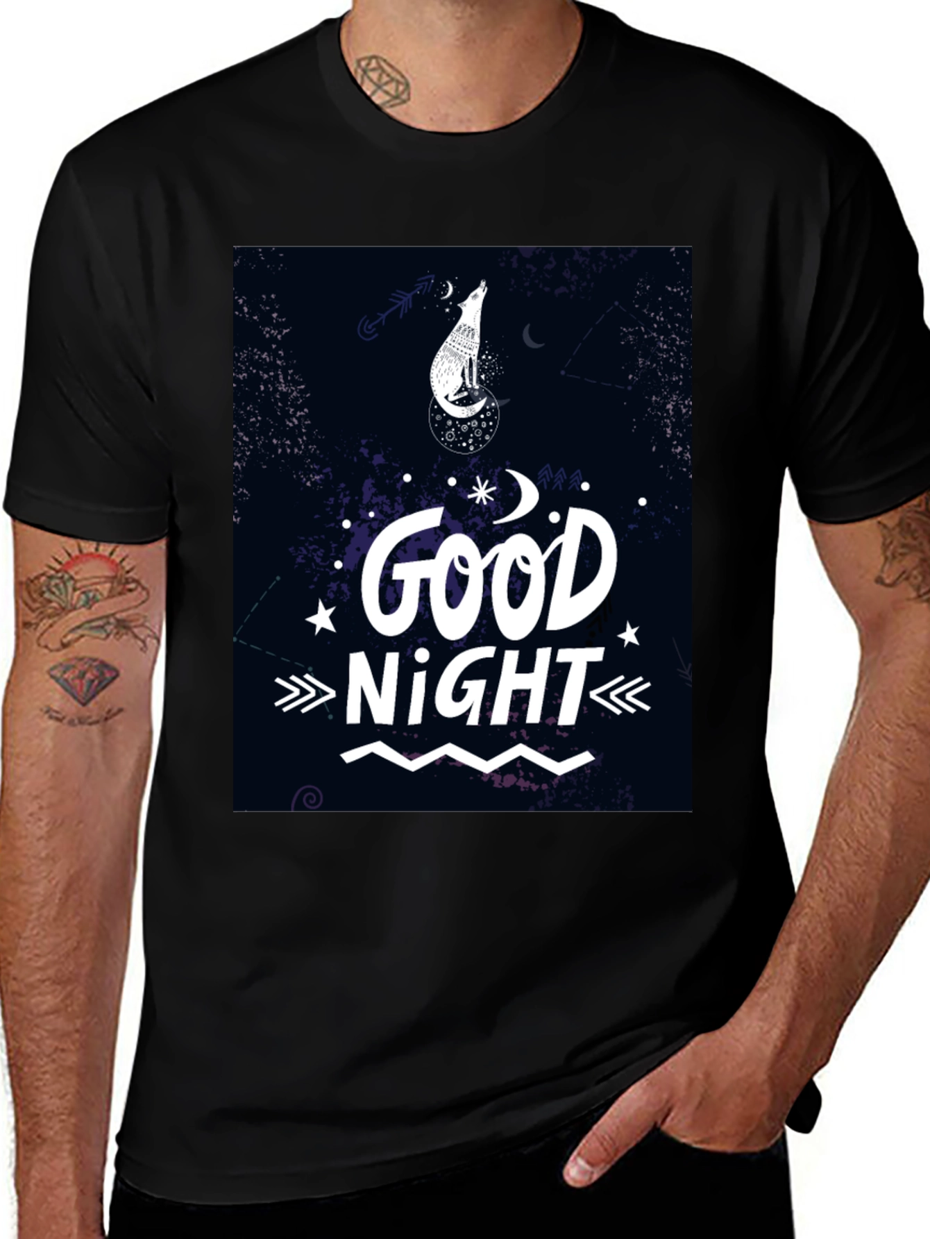 Variant 16 of Good Night Wolf Graphic T-Shirt - Black