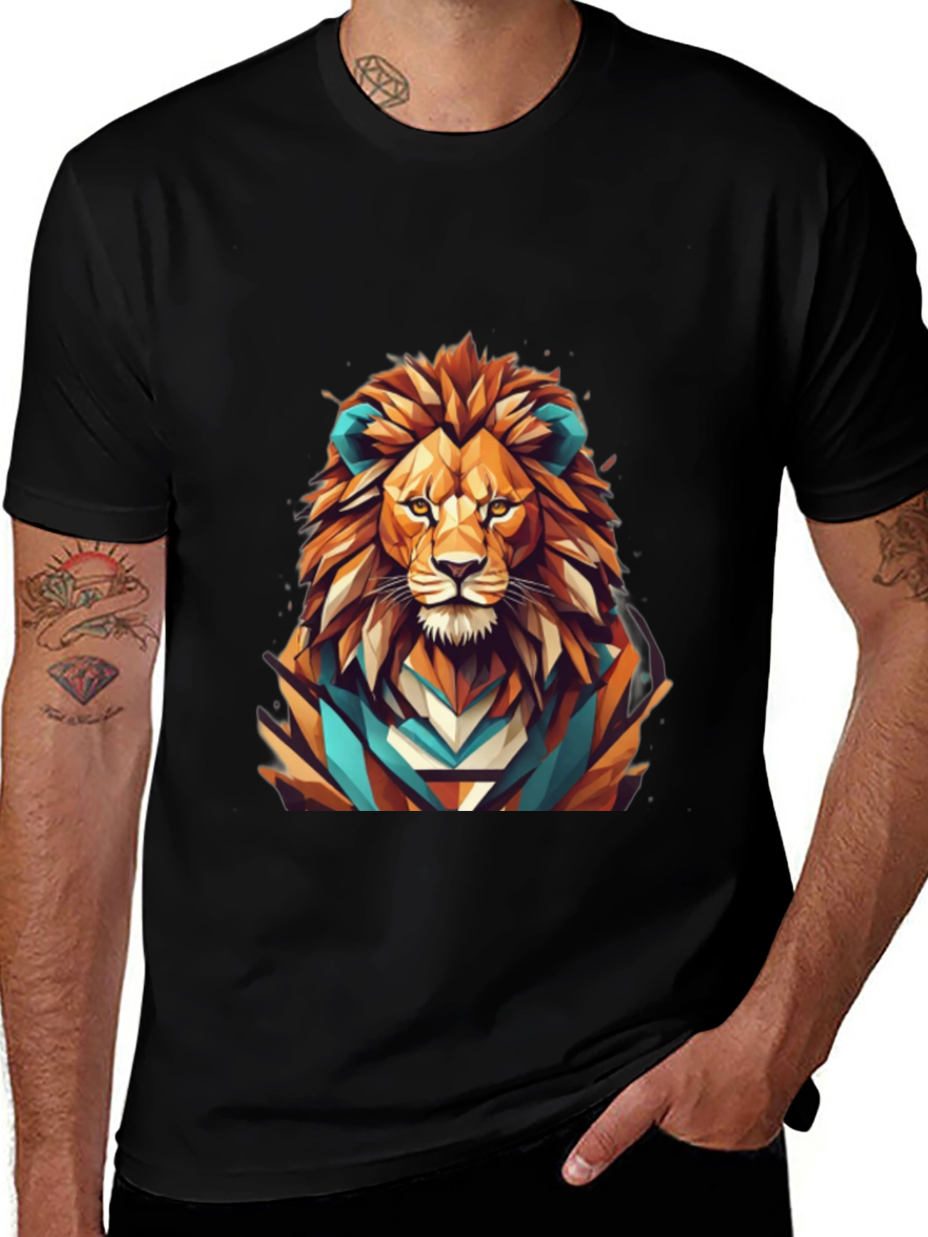 Variant 15 of Geometric Lion Graphic Tee - Men's Black T-Shirt