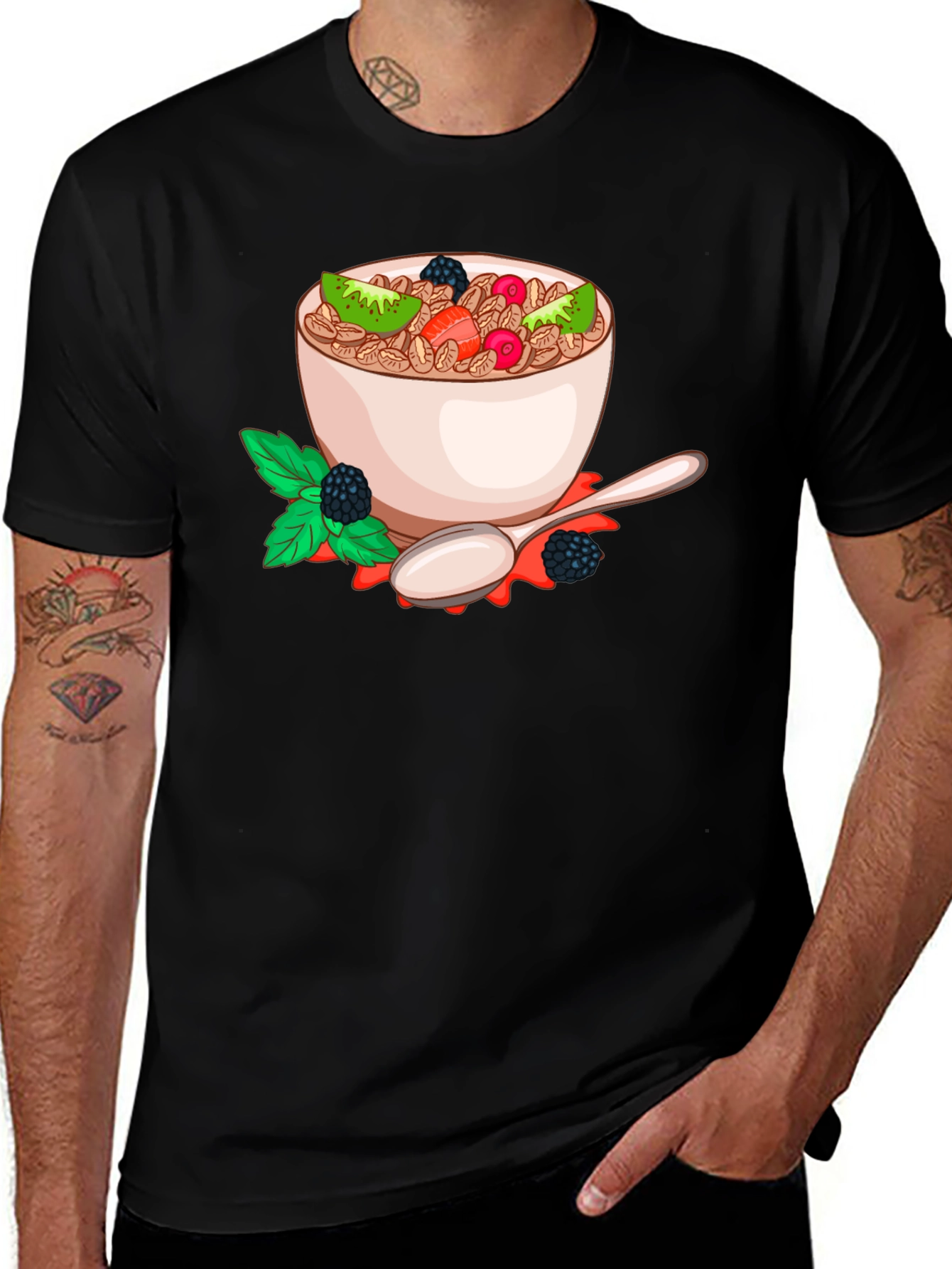 Variant 25 of Cereal Bowl Graphic Tee - Black Cotton Blend T-Shirt
