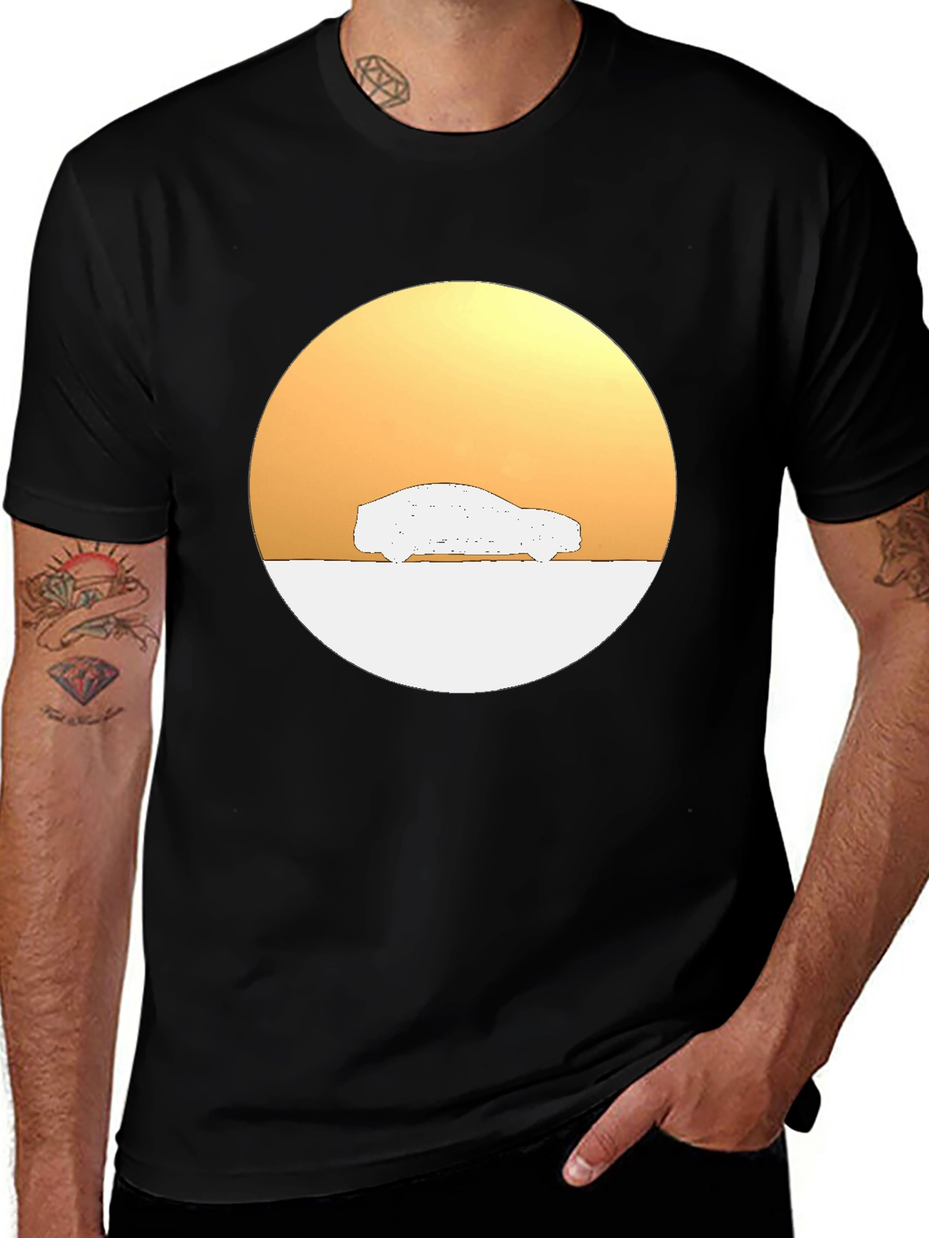 Variant 5 of Sunset Car Graphic Tee - Stylish Black Cotton T-Shirt