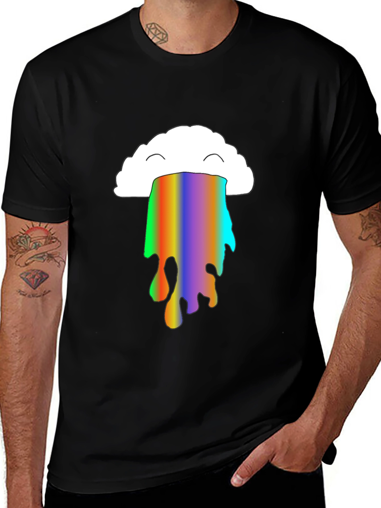 Variant 21 of Rainbow Cloud Puke Graphic Tee - Black