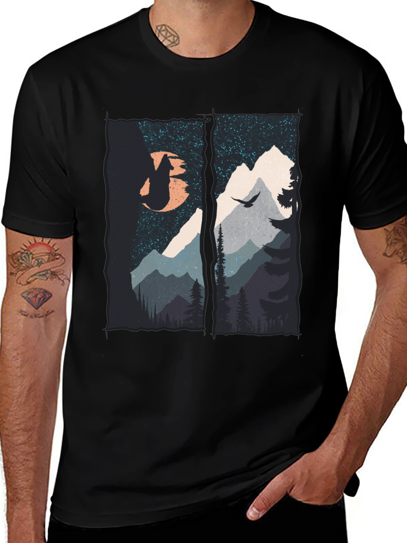 Variant 5 of Mountain Wolf Graphic T-Shirt - Black