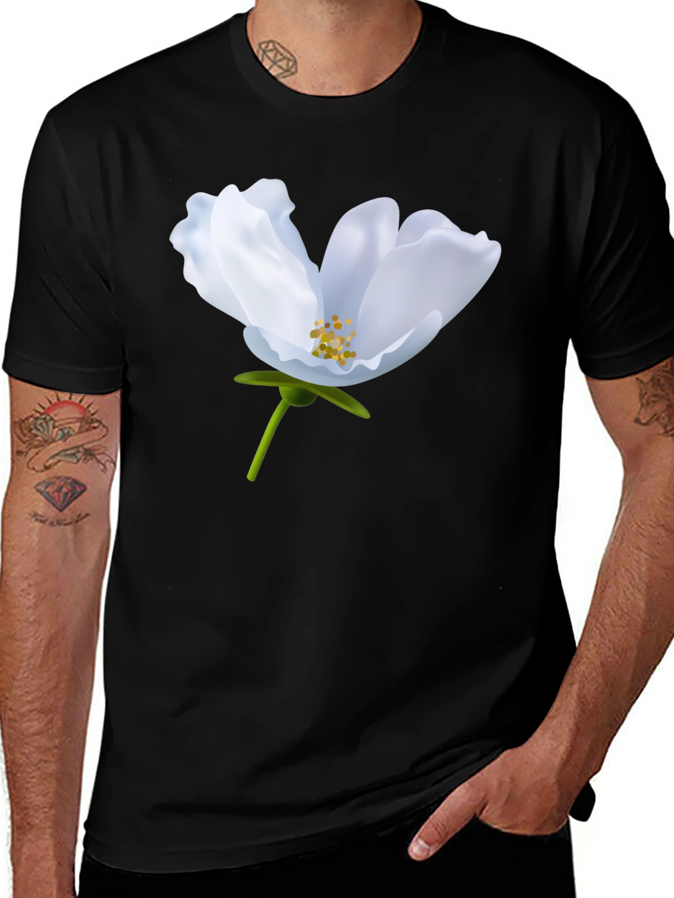 Variant 17 of White Flower Graphic Black T-Shirt